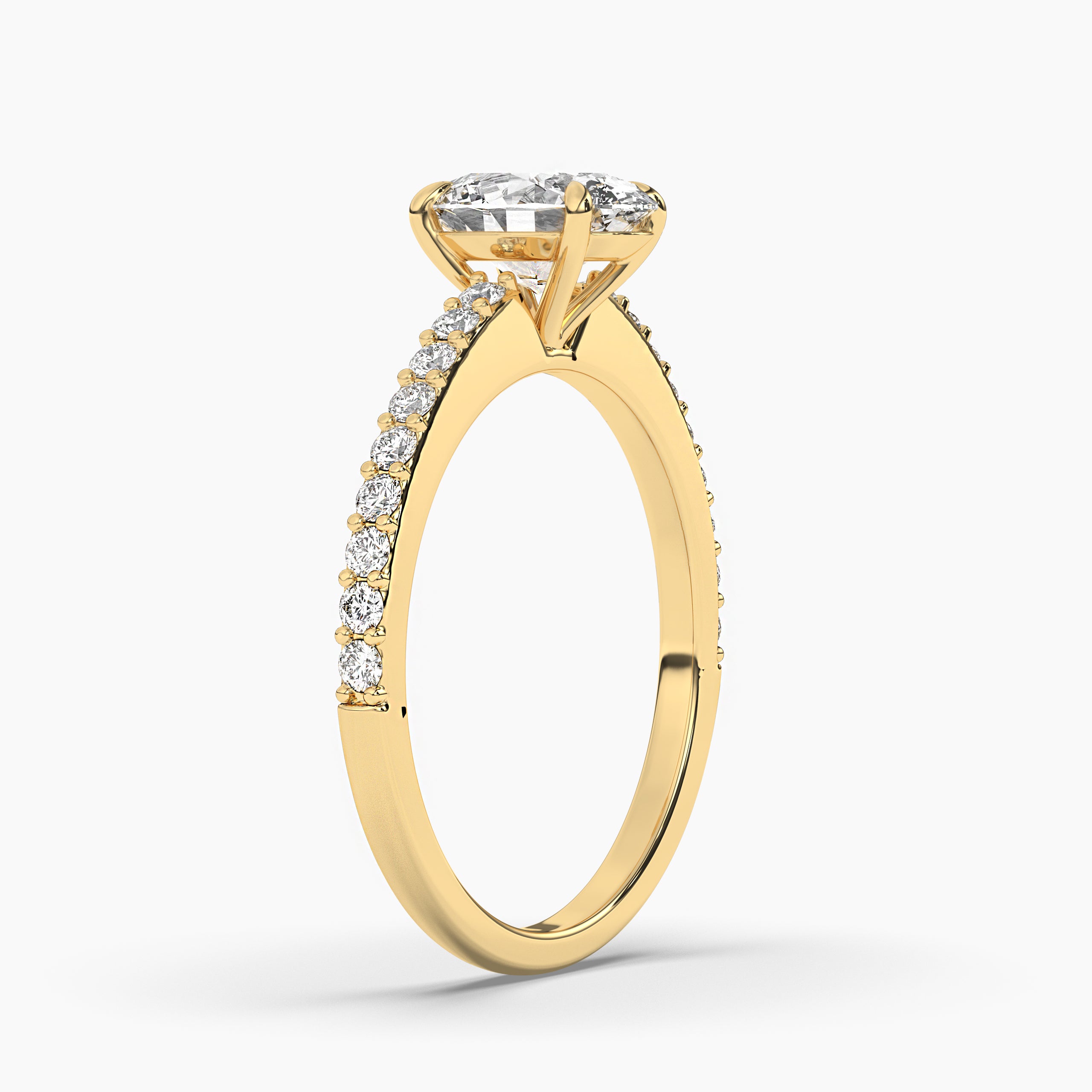 YELLOW GOLD OVAL CUT  PRONGS DIAMOND ENGAGEMENT RING WITH SIDE STONES 