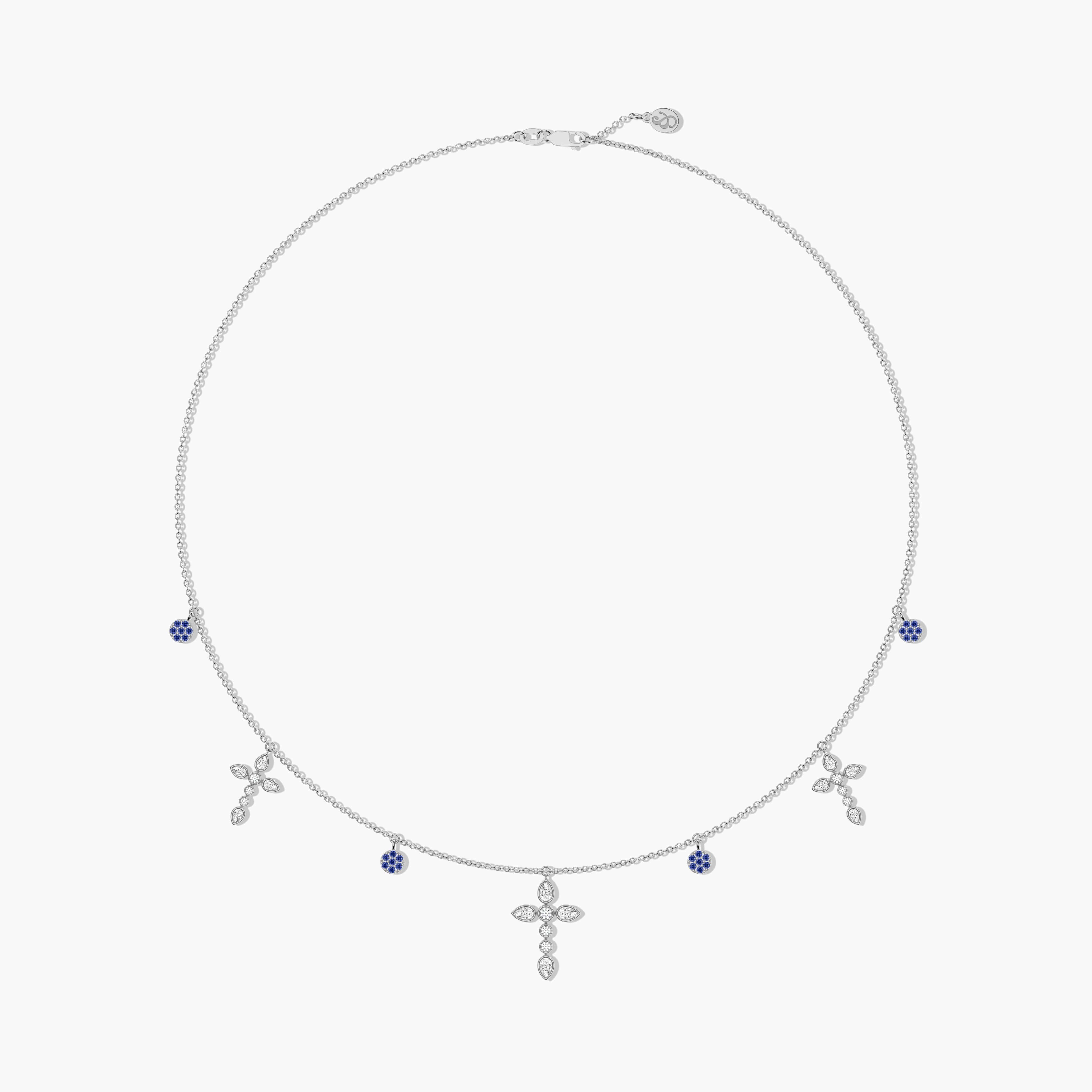 cross necklace with blue sapphire and diamond 