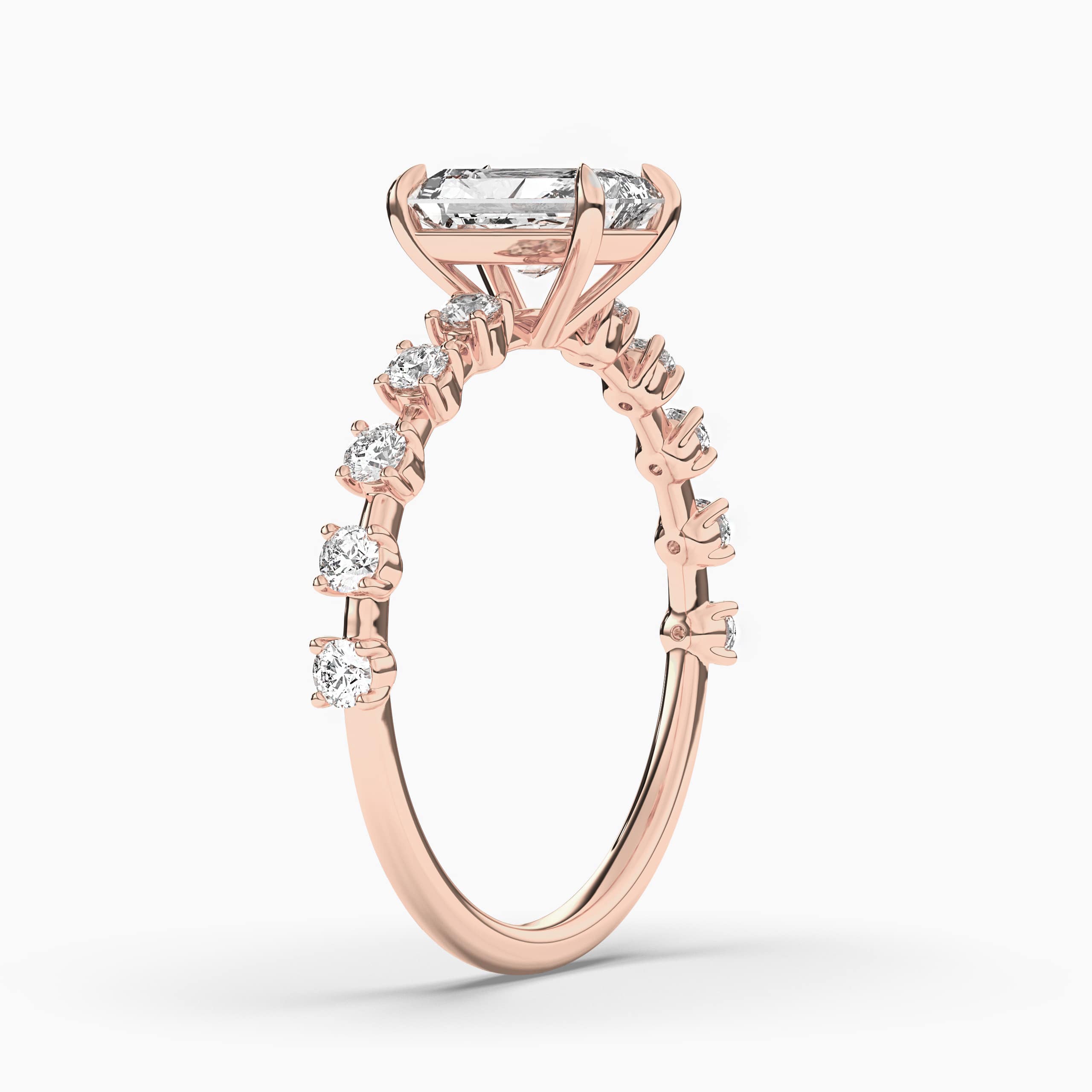 14K Radiant Cut Side Stone Engagement Ring