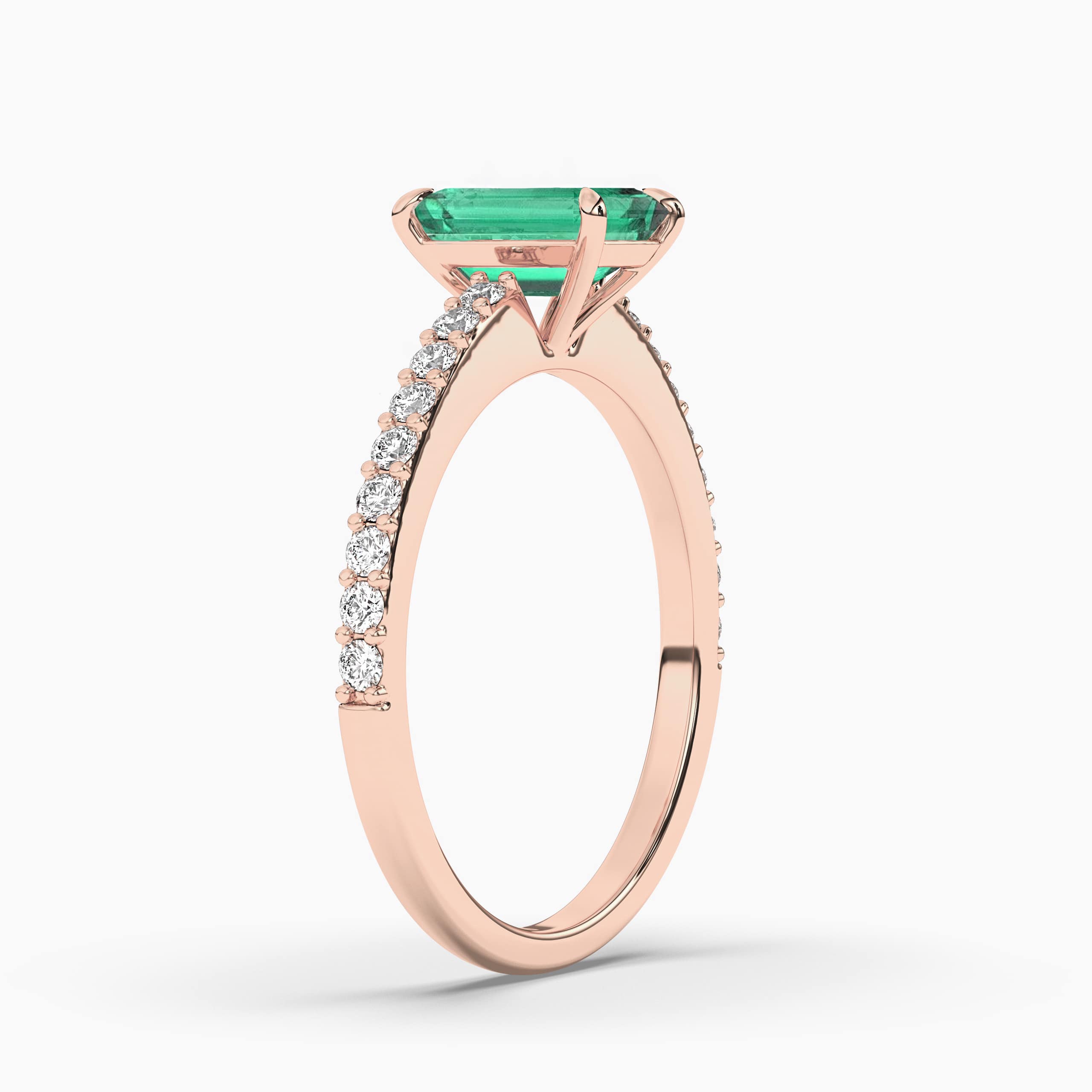 Rose Gold Emerald Cut Emerald And Diamond Engagement Rings