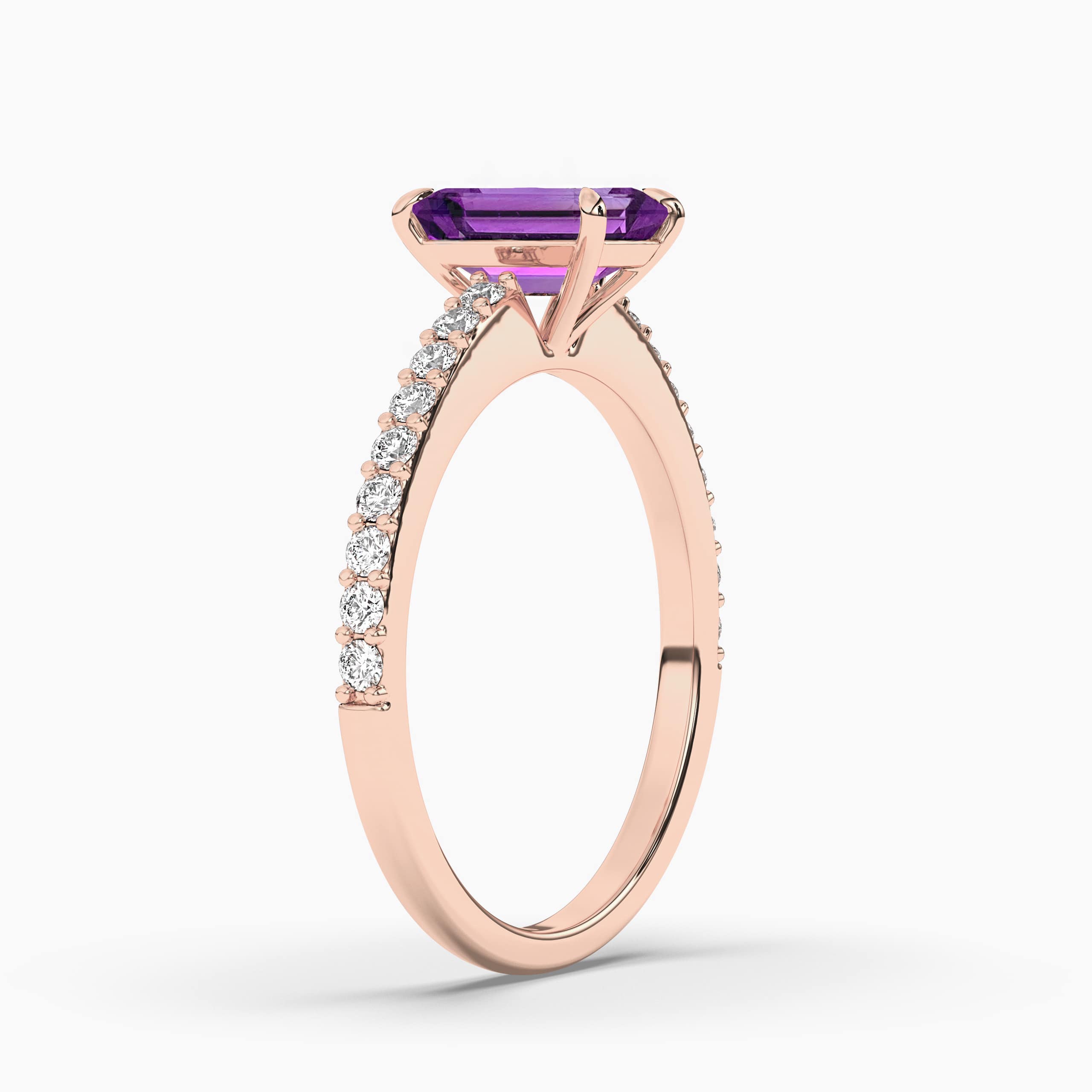 Emerald Cut Amethyst Ring Rose Gold, Amethyst Engagement Ring, February Birthstone In Rose  Gold 