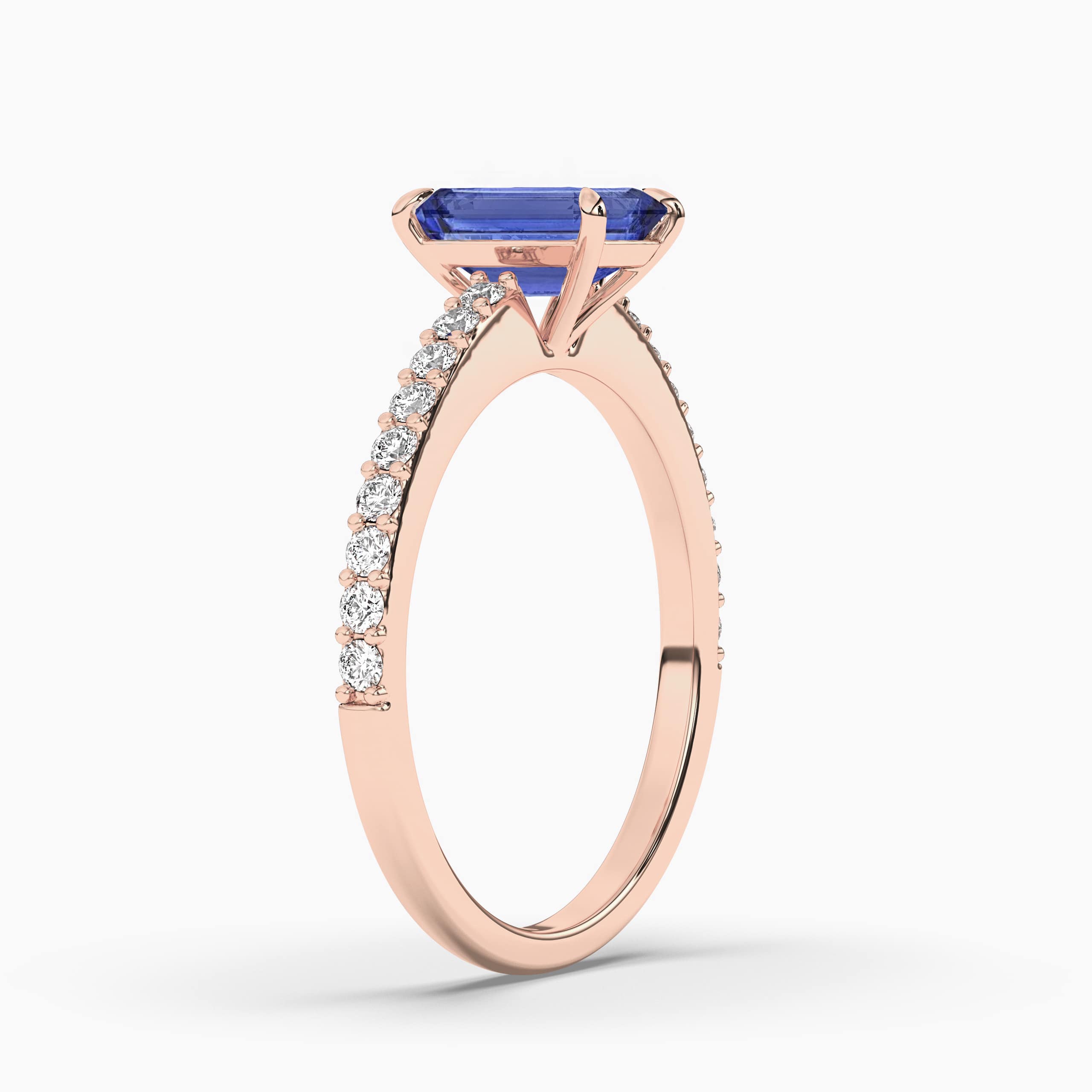 EMERALD CUT BLUE SAPPHIRE DIAMOND ENGAGEMENT RING ROSE GOLD
