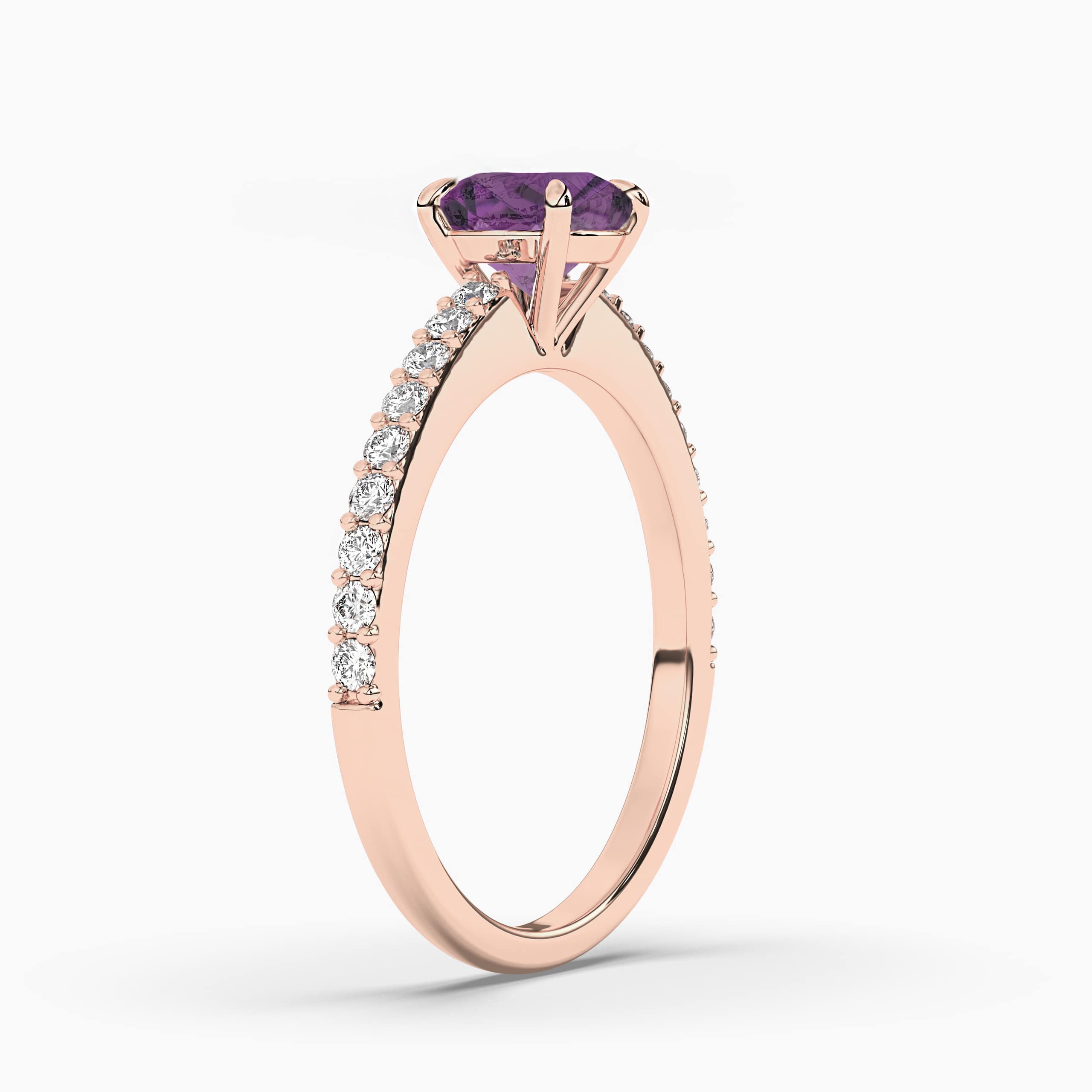 CUSHION CUT AMETHYST RING ROSE GOLD WITH DIAMONDS