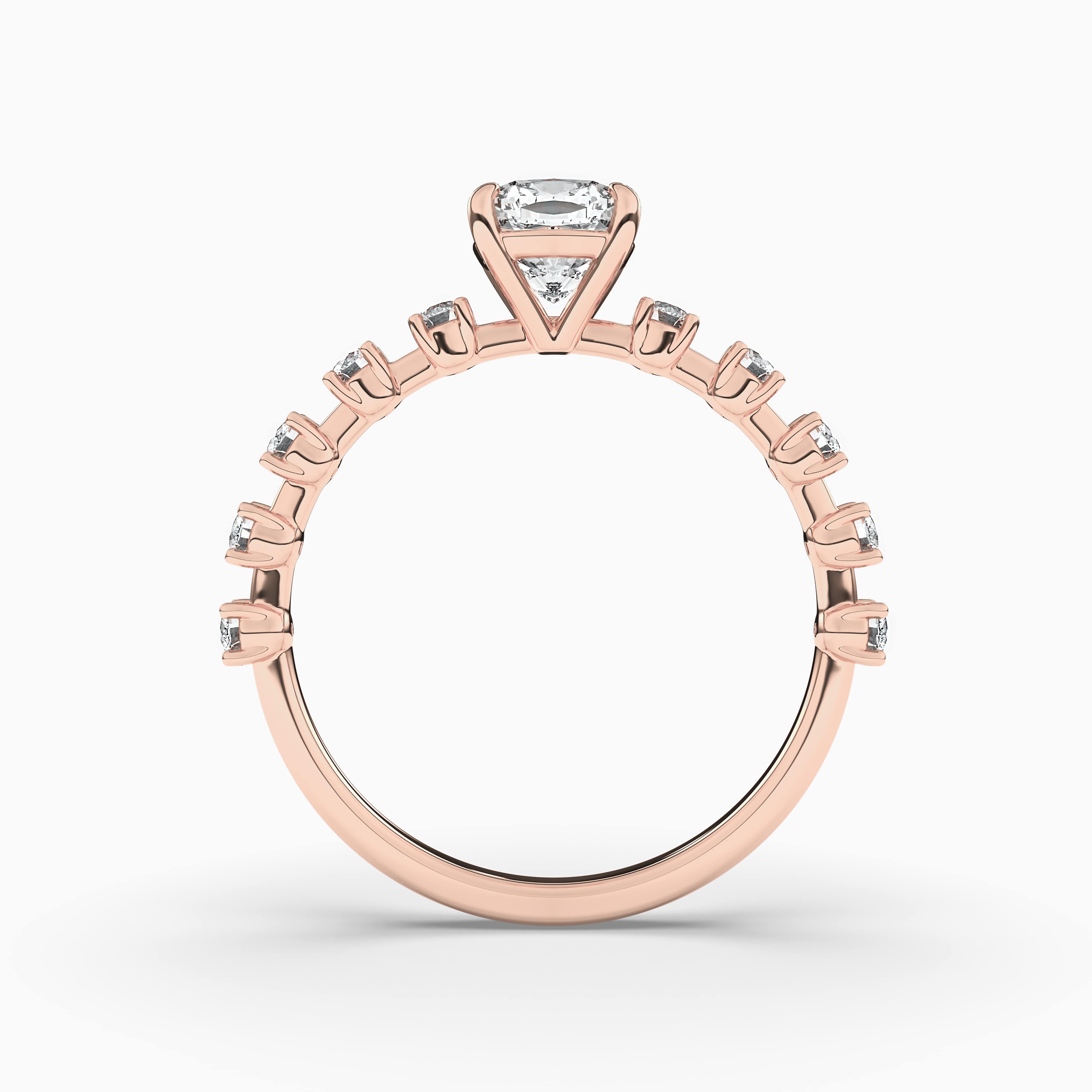 Cushion Cut Solitaire with Side Accents Engagement Ring Rose Gold