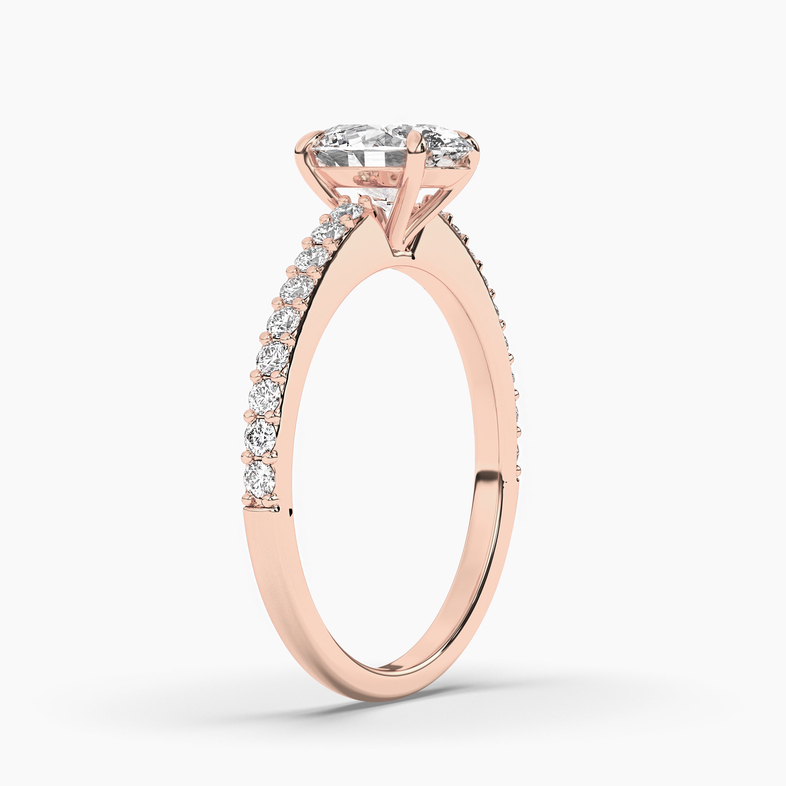  Oval Cut Solitaire Diamond Accents Shank in rose gold