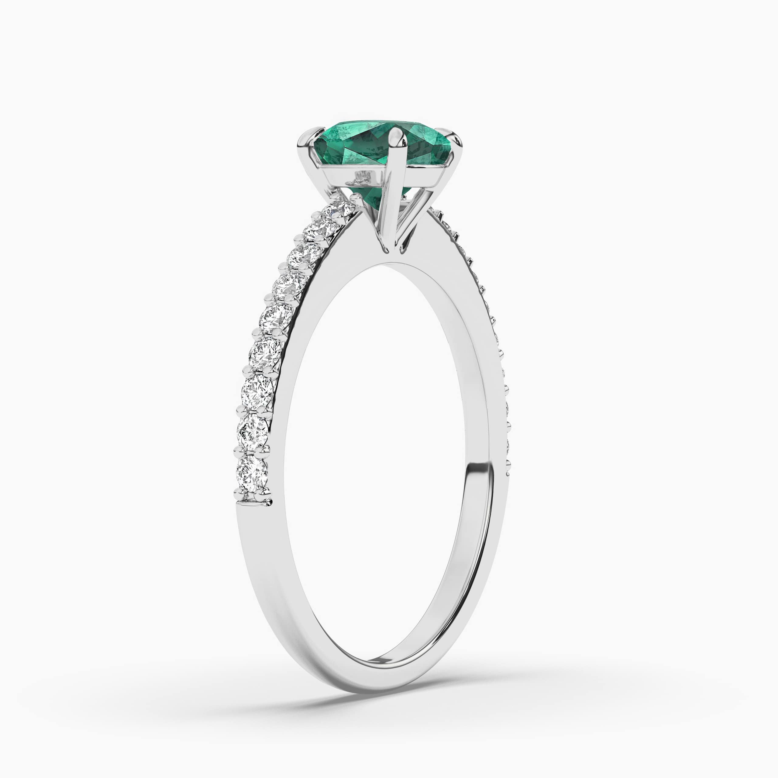 Cushion Cut Emerald and Diamond Engagement Ring in White Gold