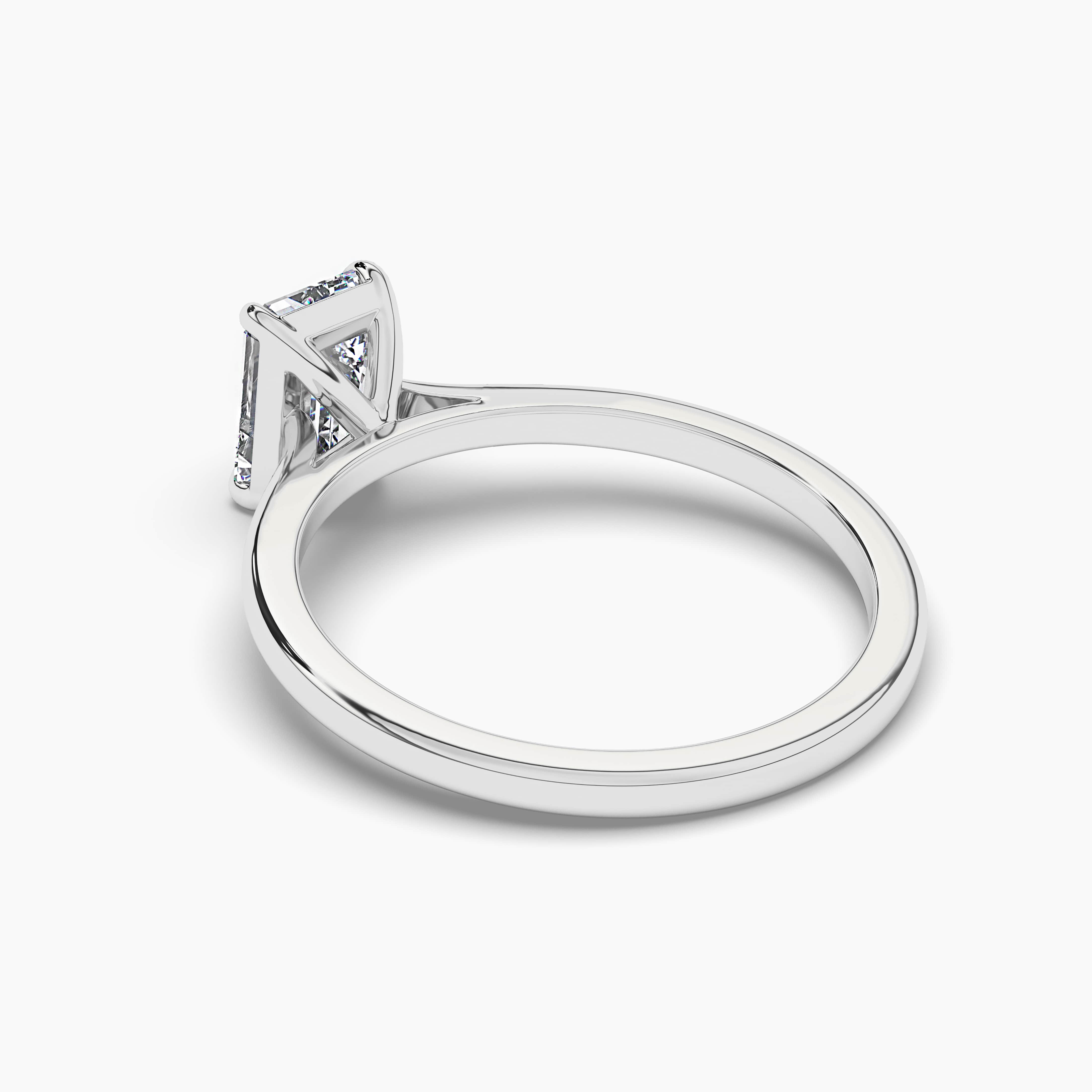 White Gold Emerald Cut Diamond Double Four Prong Solitaire Engagement Ring