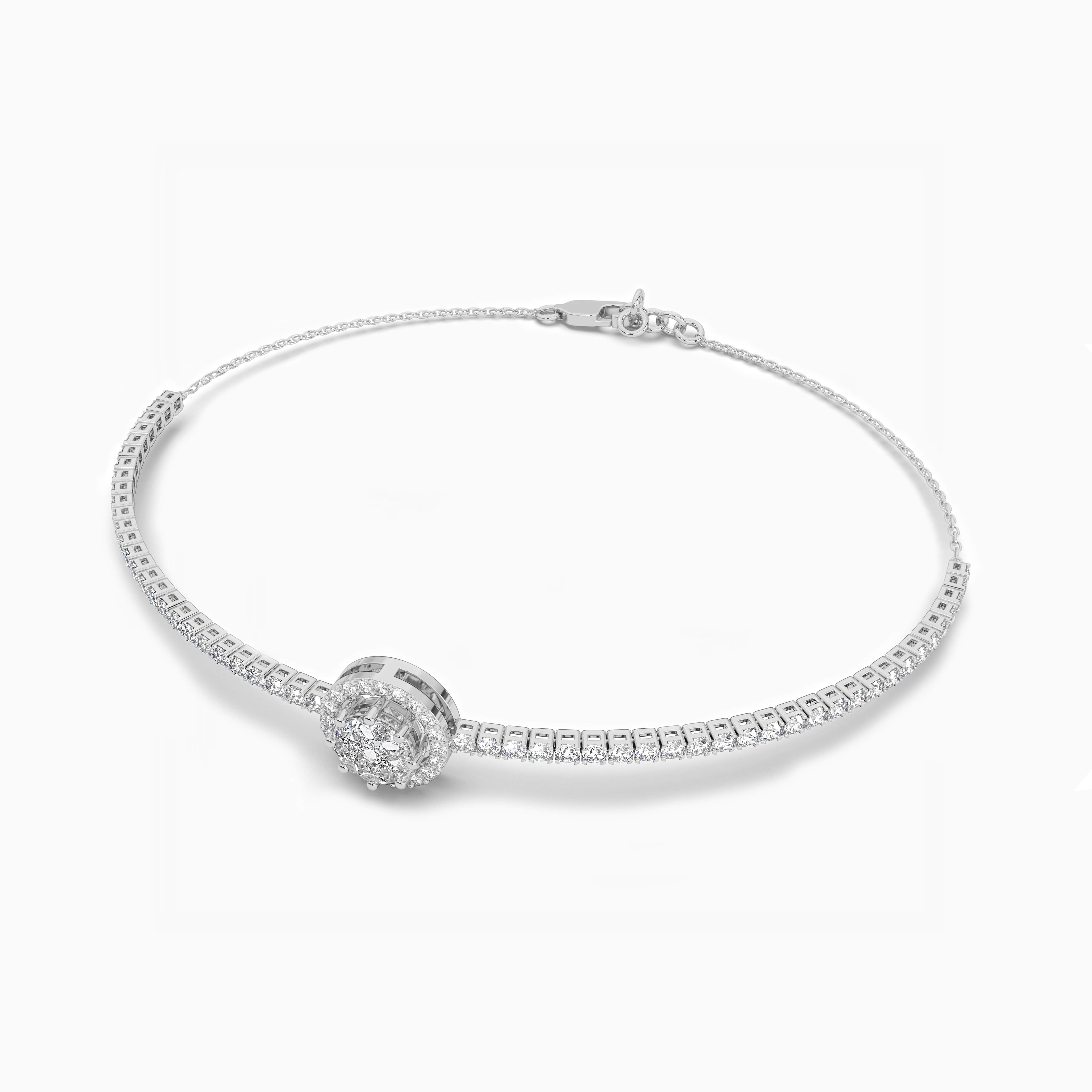 White Gold Half Way Around Diamond Beaded Bangle