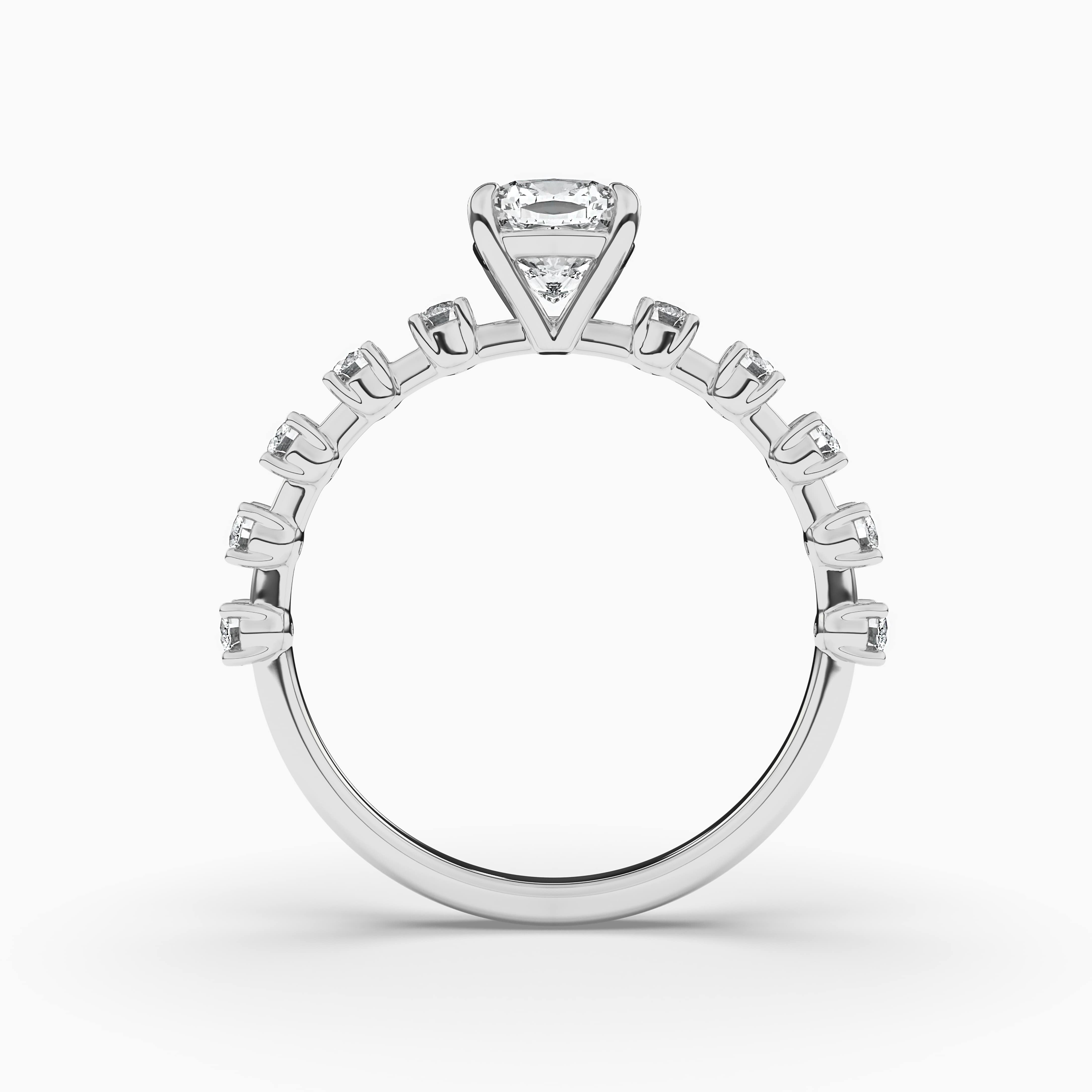 Cushion Cut Diamond Engagement Ring With Round Side Accents