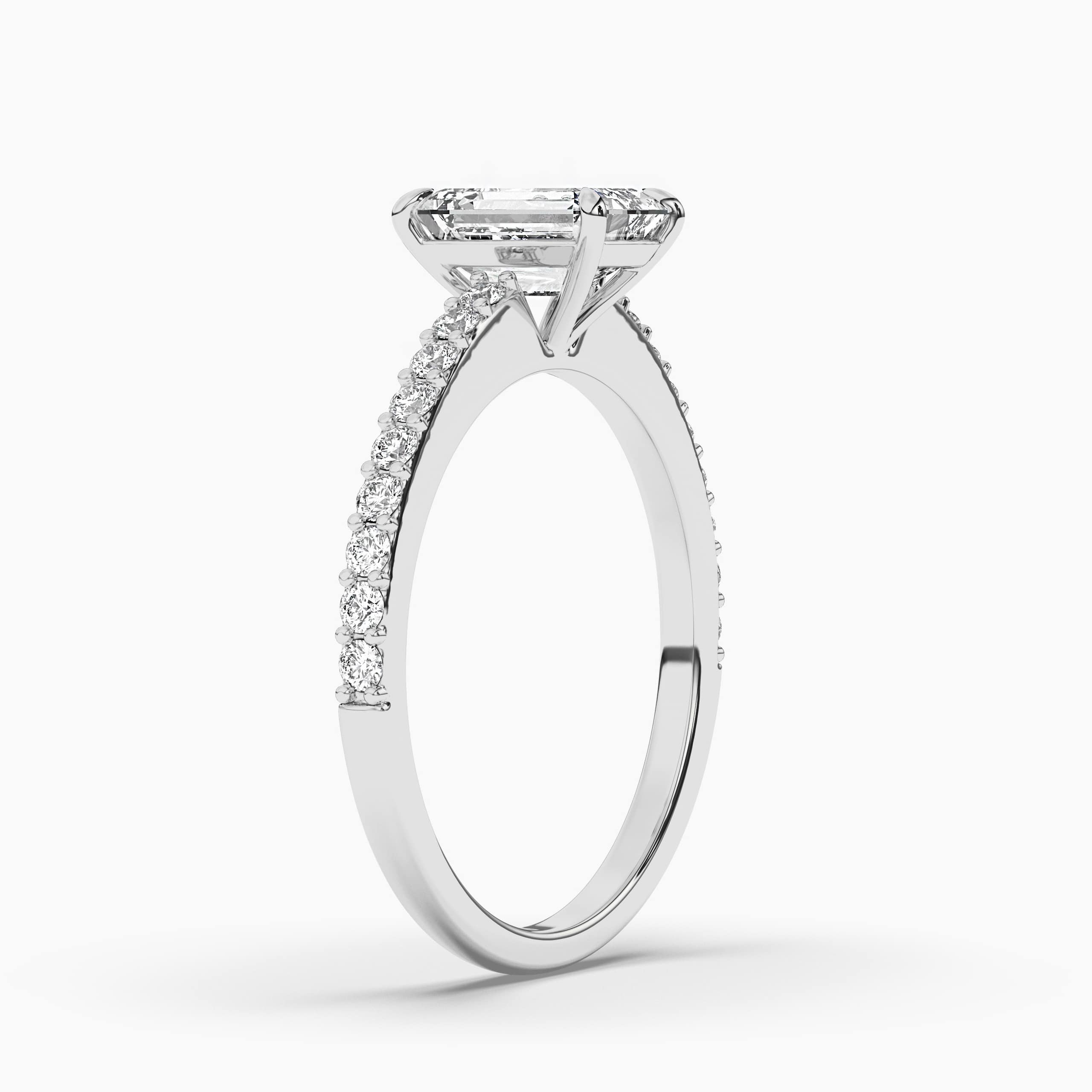 emerald cut pave band in side stones ring 