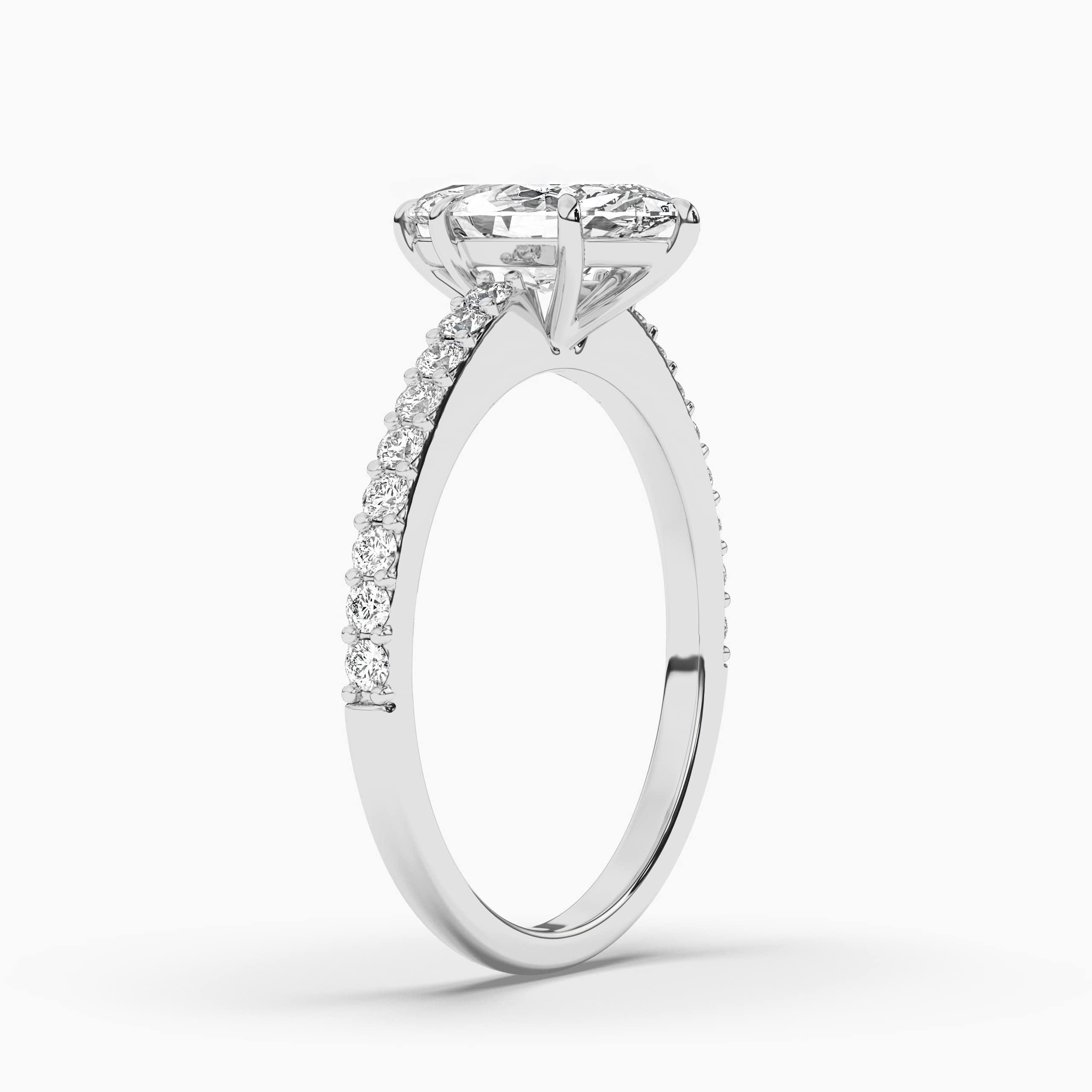 1 1/5 ctw Marquise Lab Diamond Side Stone Engagement Ring