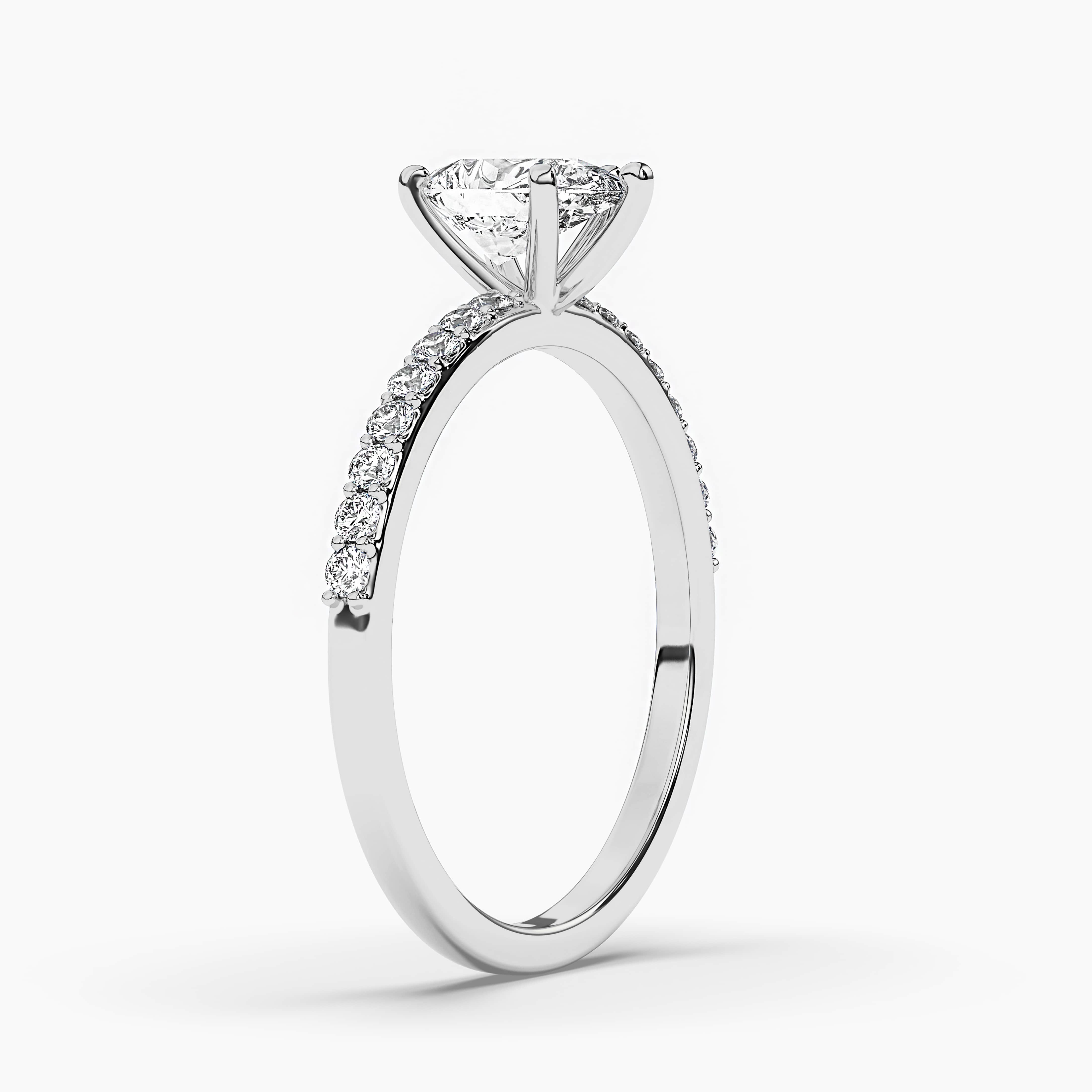 6 Prong Pear Cut Side Stone Pave Engagement Ring