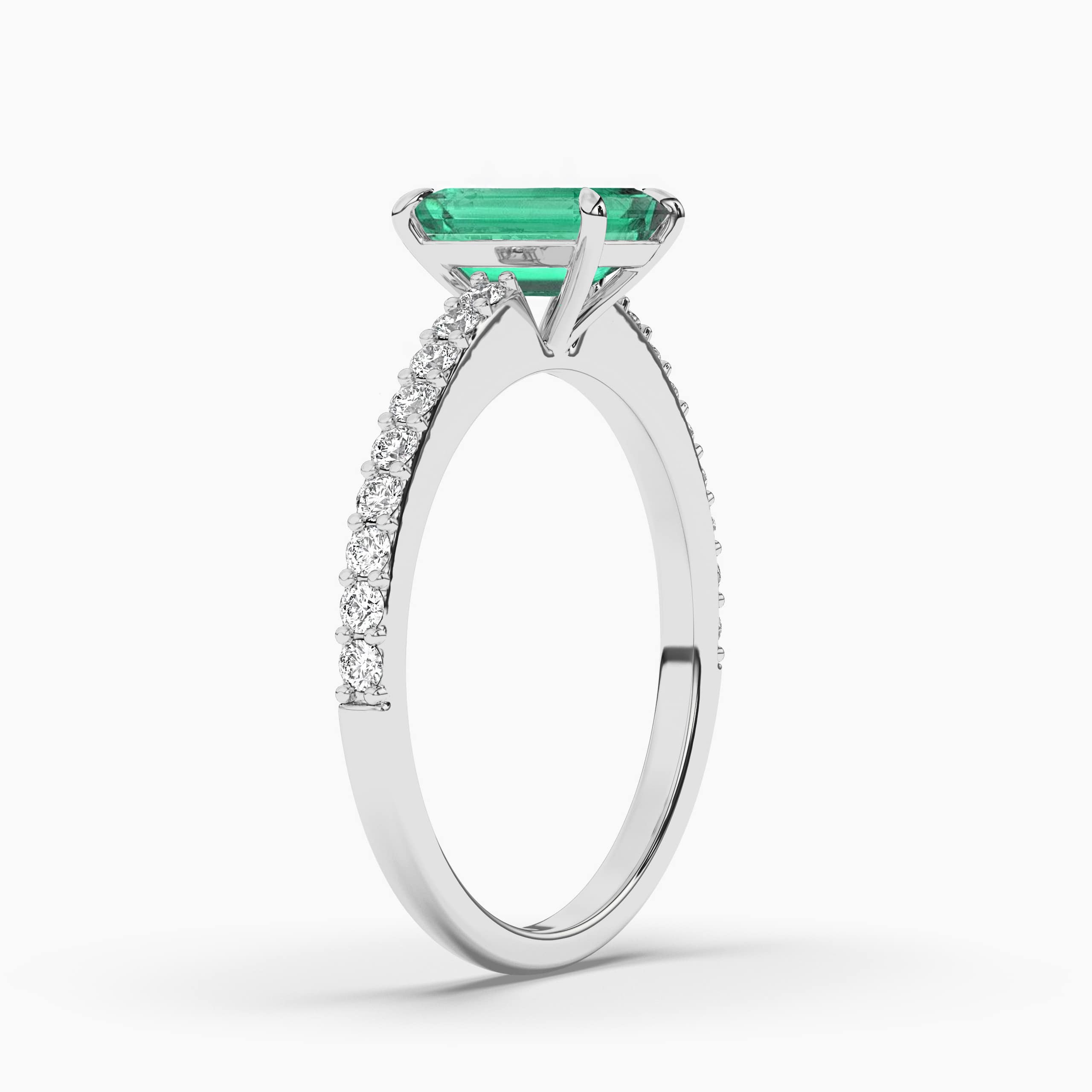 EMERALD & DIAMOND EMERALD  CUT ENGAGEMENT RING WHITE GOLD