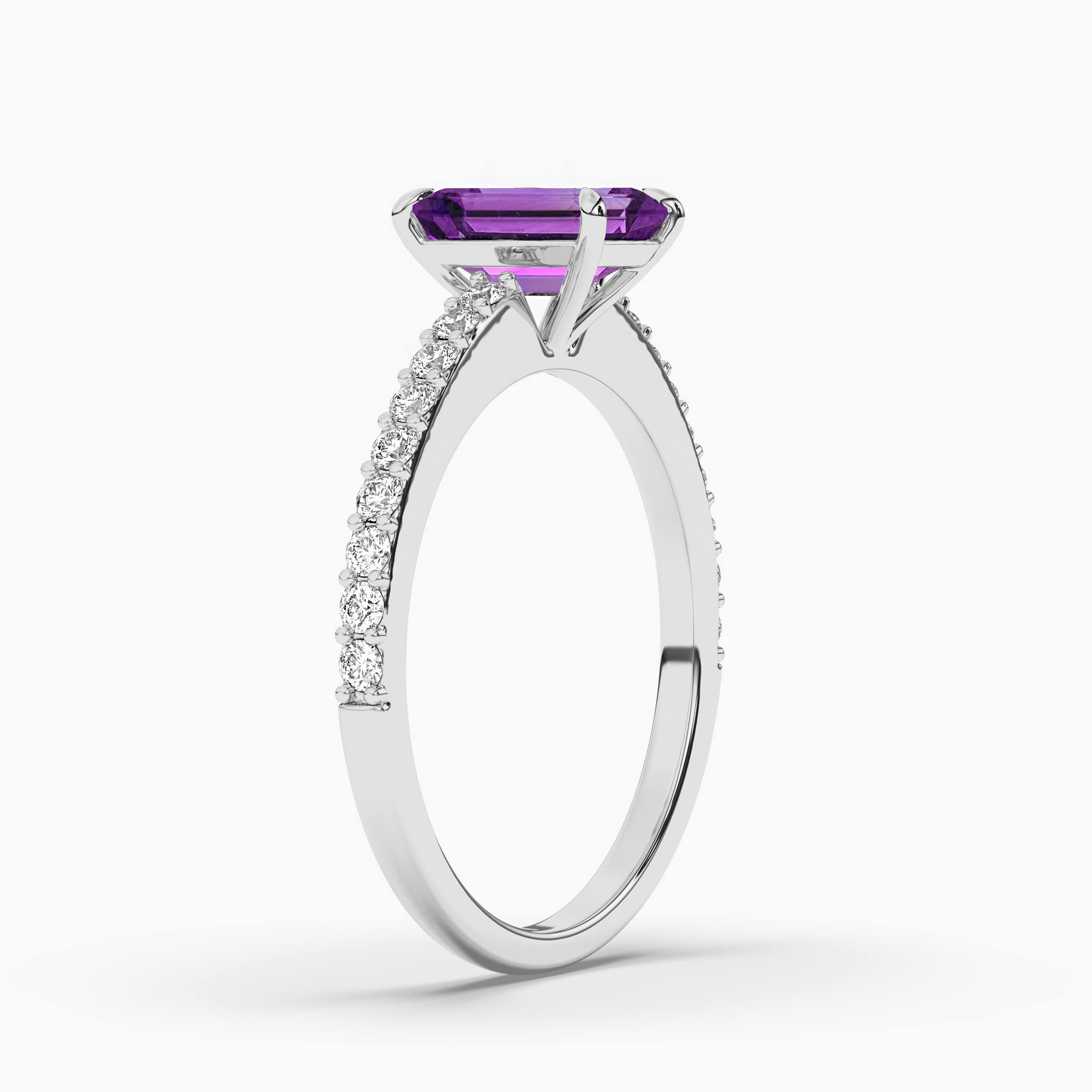 Emerald Cut Amethyst Engagement Ring, White Gold
