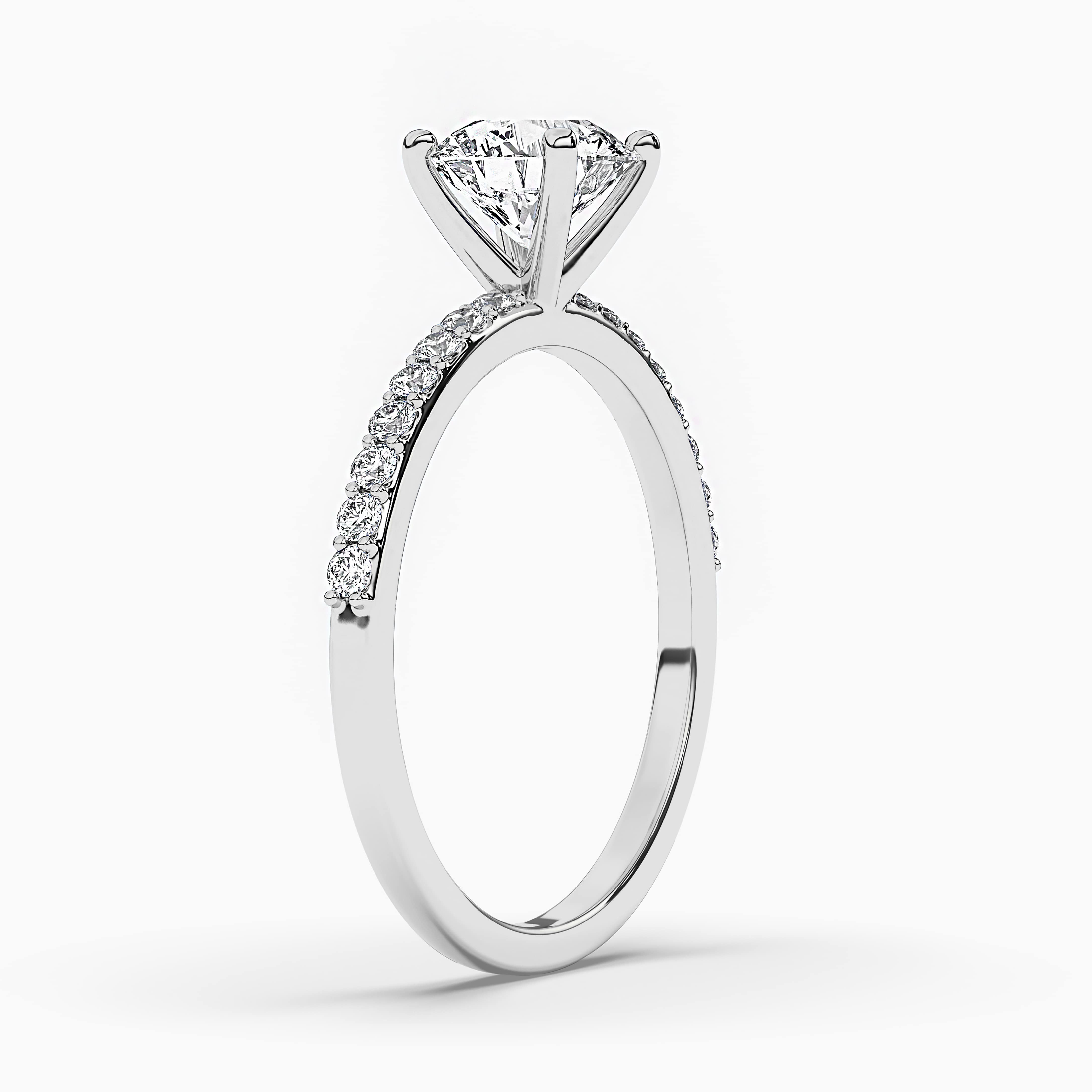 ROUND CUT MOISSANITE ENGAGEMENT RING, ROUND CUT SIDE STONES