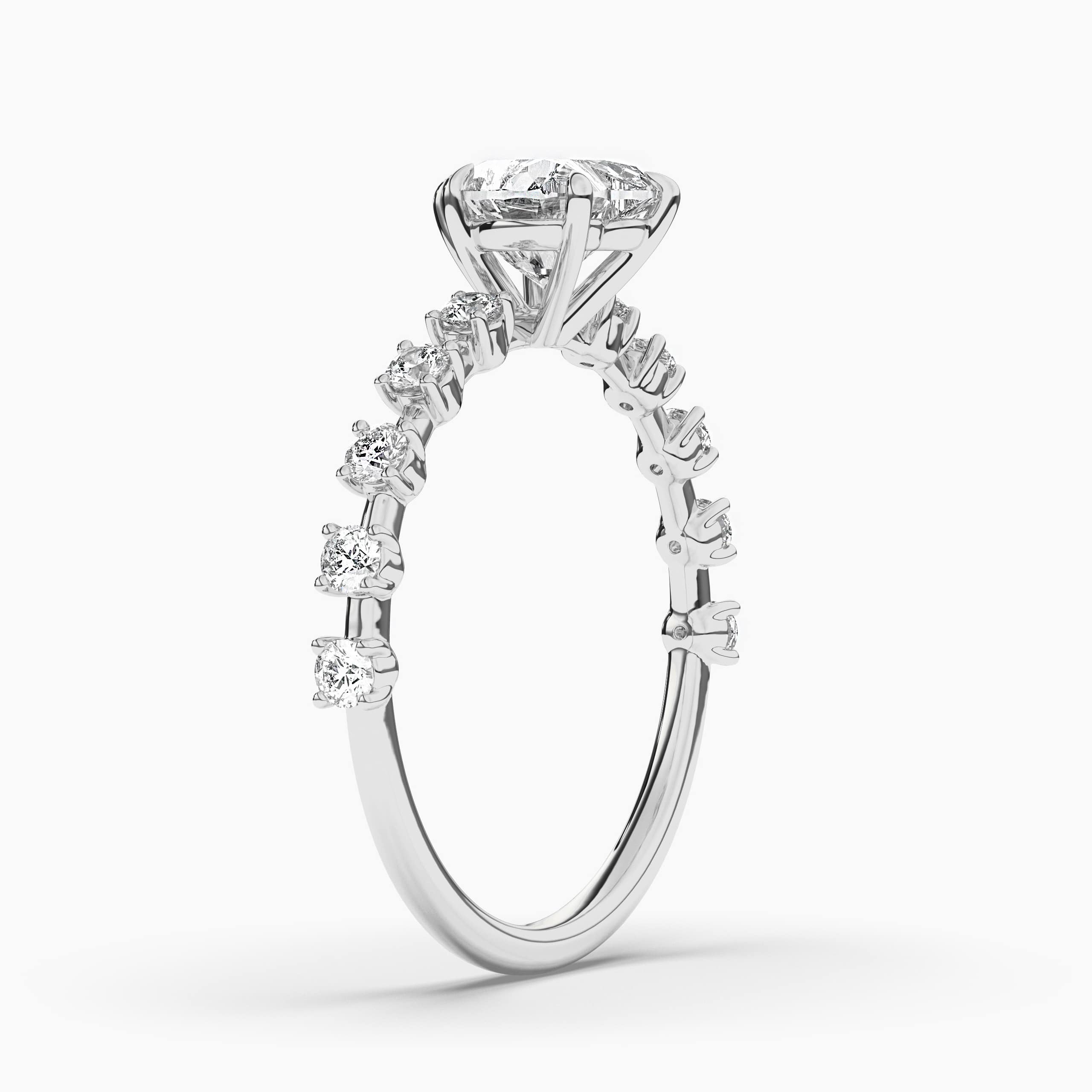 Heart Diamond Solitaire with Side Accents Engagement Ring in White Gold