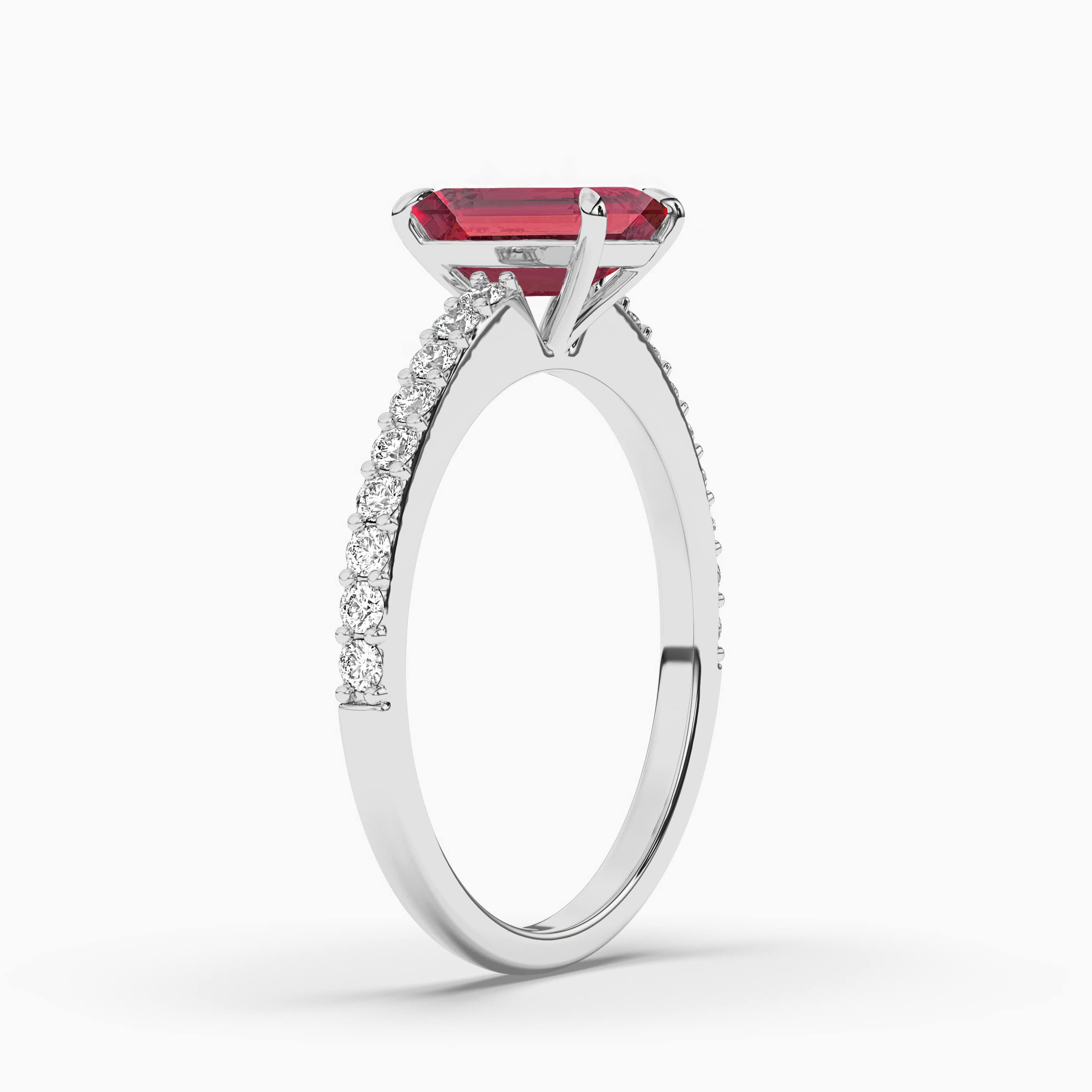 Emerald-Cut Ruby and Diamond Engagement Ring in White Gold