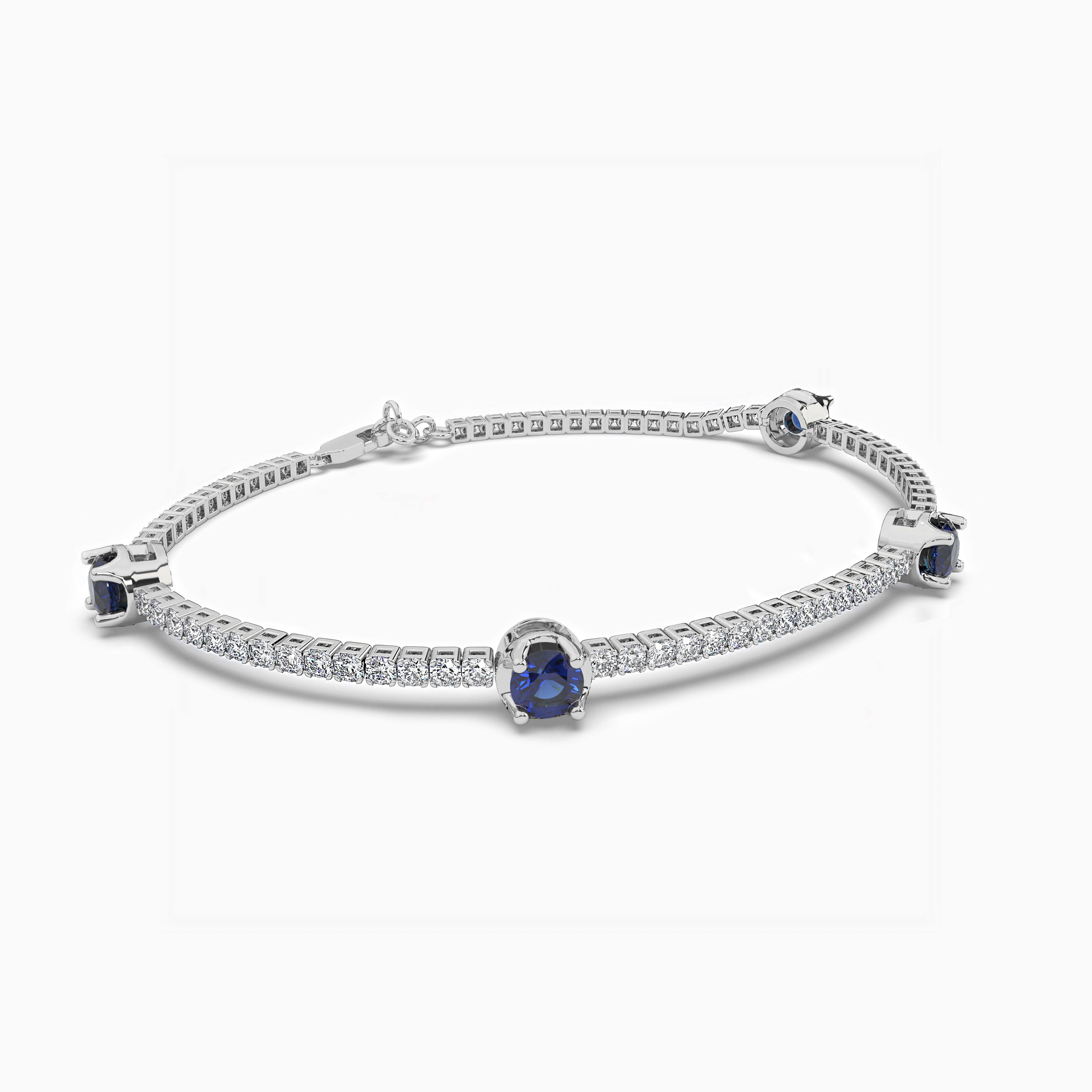 BLUE SAPPHIRE & DIAMOND BRACELET IN WHITE GOLD