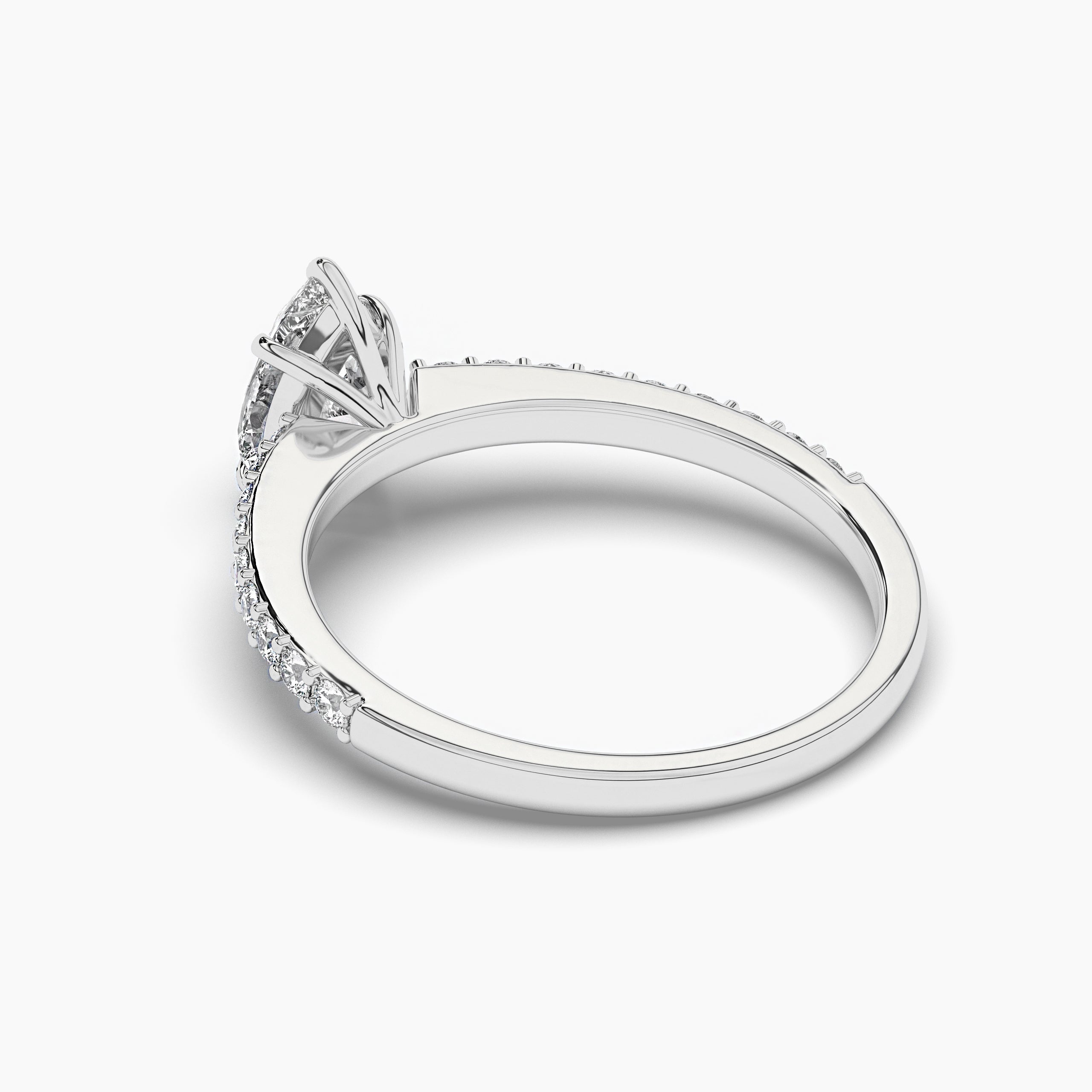 Pear Shaped Lab Grown Diamond Solitaire Ring with Brilliant Pave Diamonds