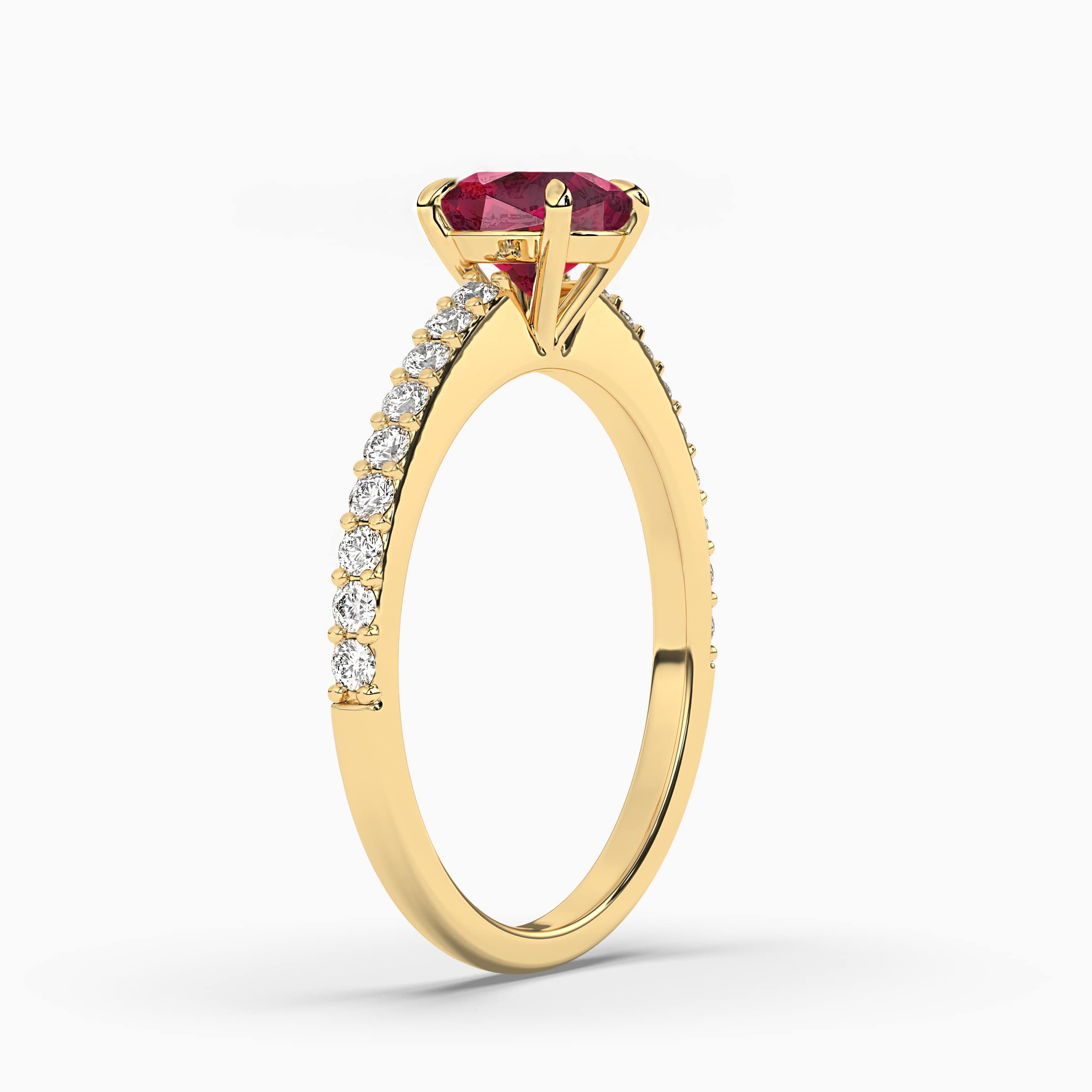 cushion cut Ruby and Diamond Engagement Ring in Yellow Gold
