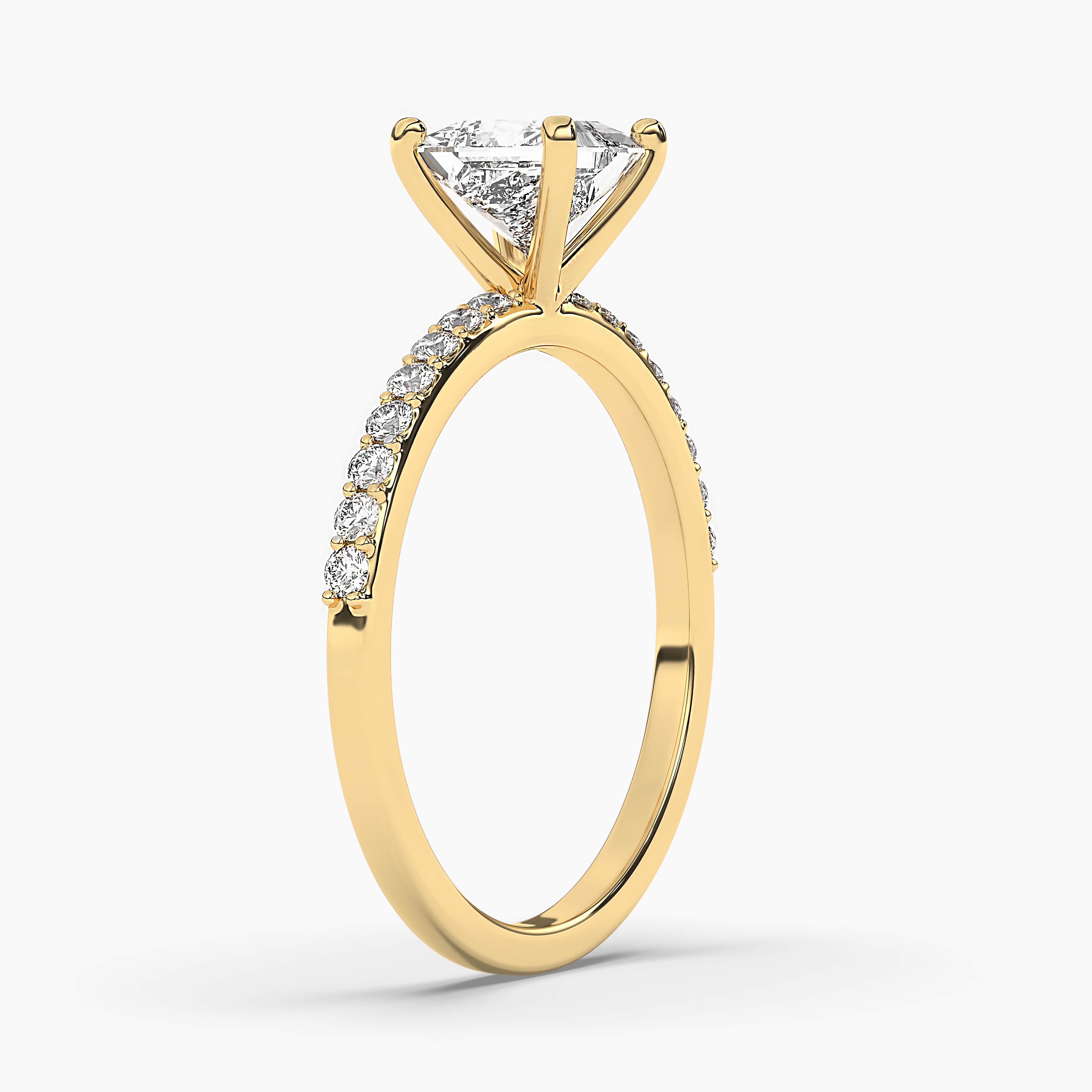 Princess Cut Solitaire Diamond Shank Yellow Gold Ring 