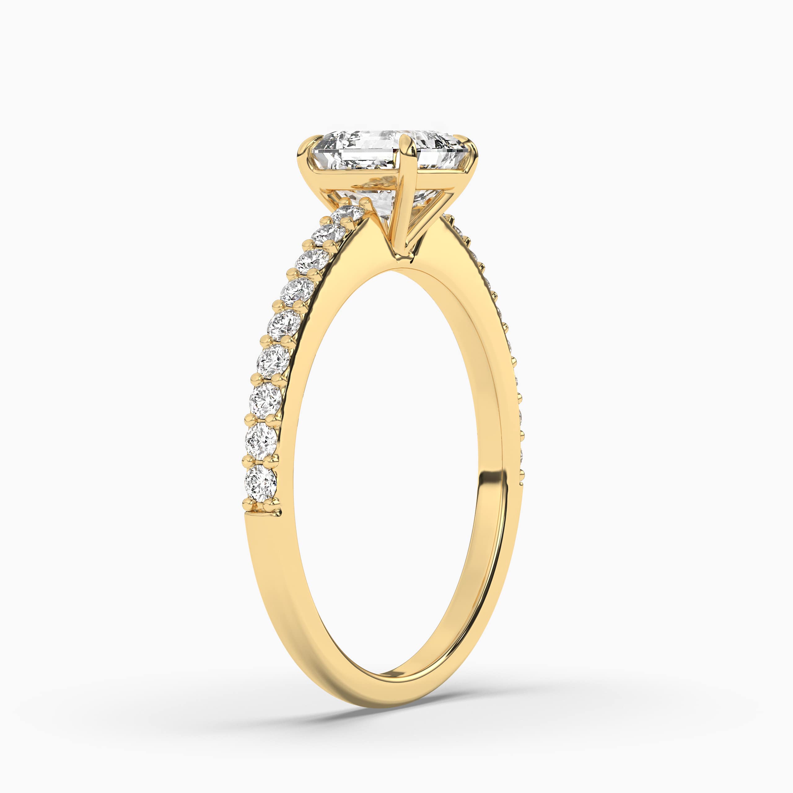 14k Yellow Gold Asscher Cut Diamond Engagement Ring with Round Pave Diamonds