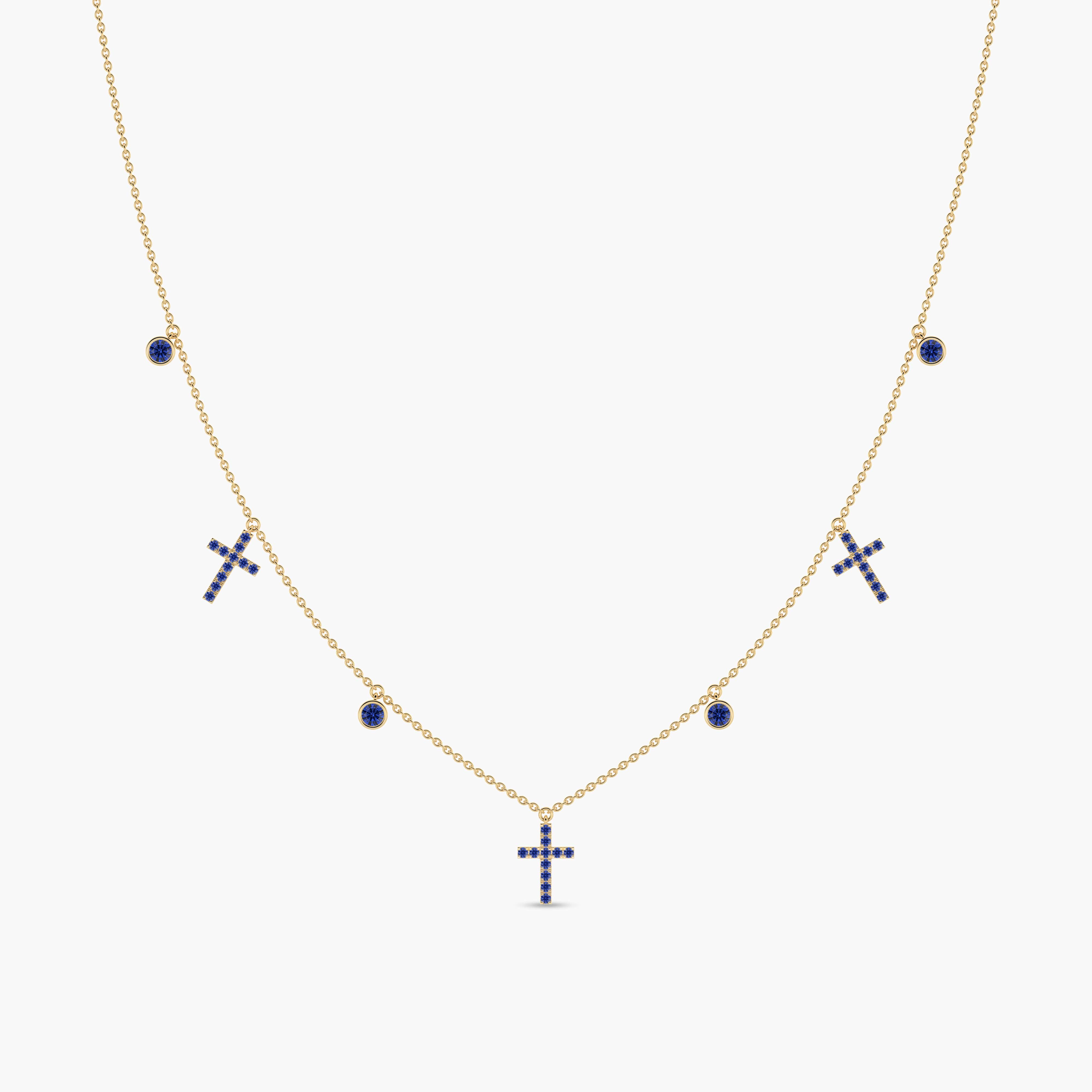 blue sapphire diamond cross station necklace