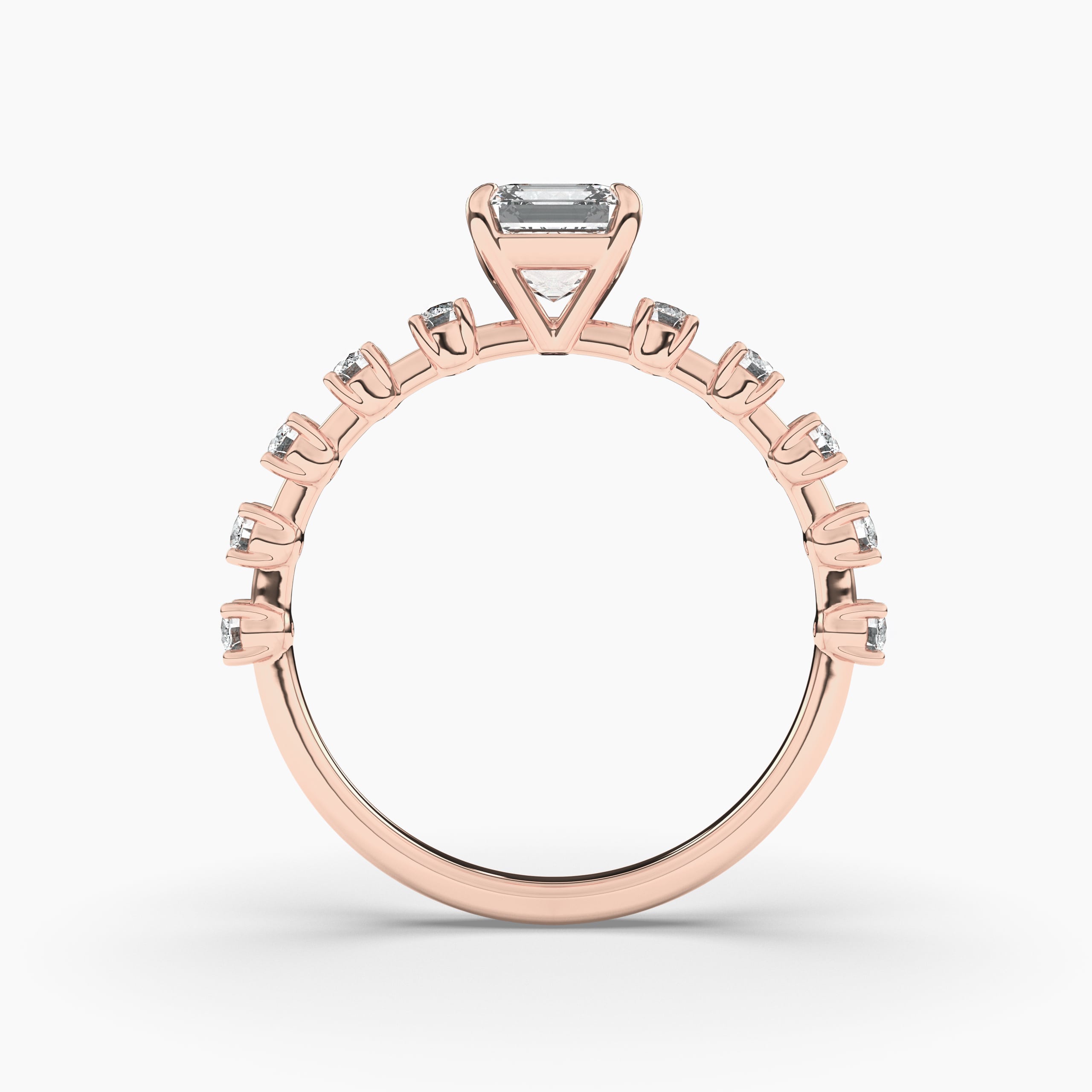 Rose Gold Asscher Cut Side Stone Diamond Engagement Ring
