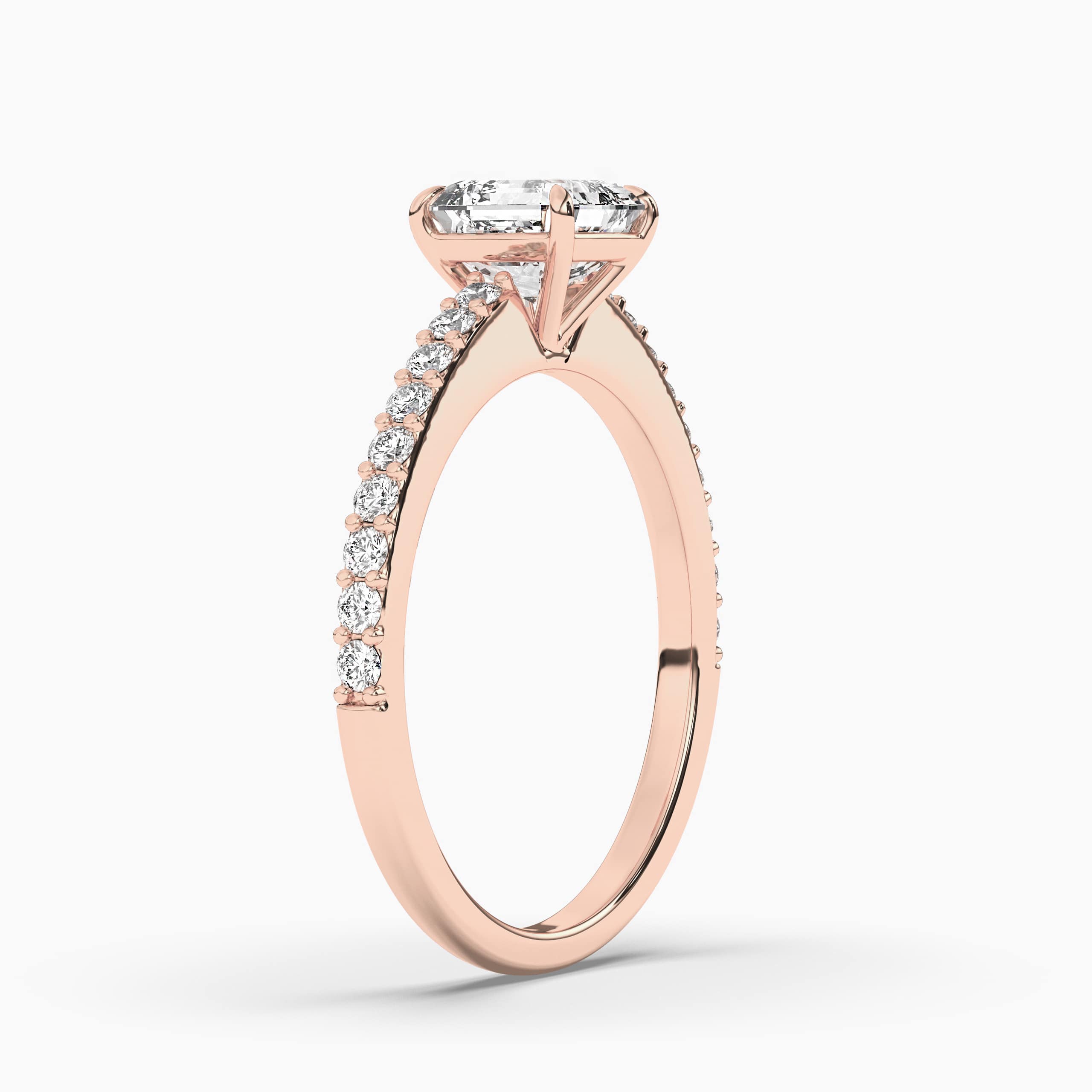 Asscher Cut French Pave Diamond Engagement Ring in Rose Gold