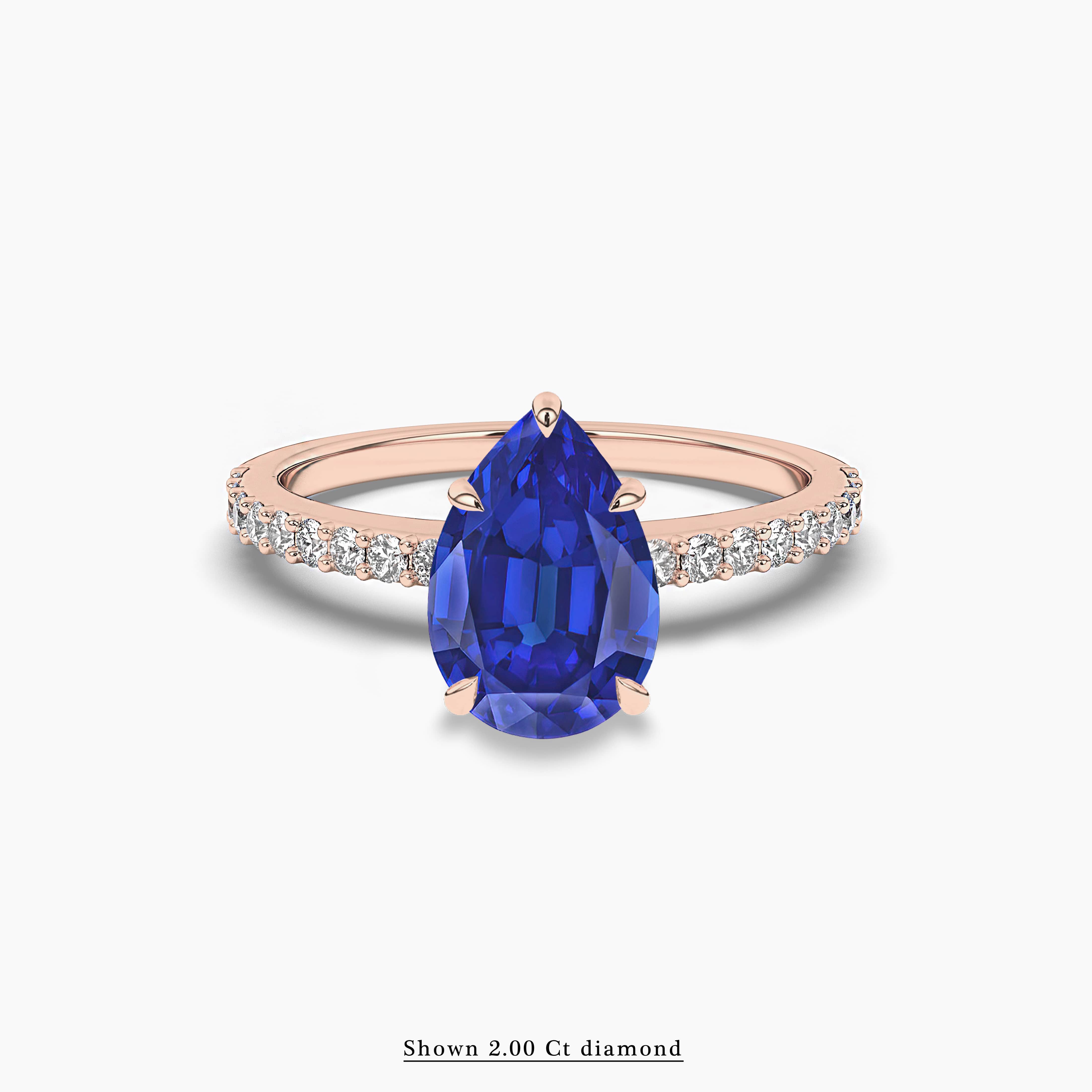 rose gold blue sapphire and diamond engagement ring 