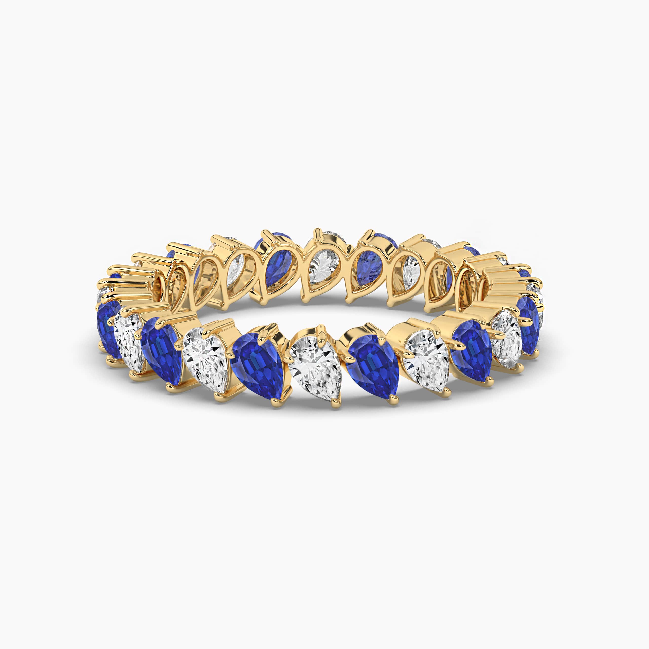 pear cut blue sapphire diamond eternity wedding band 