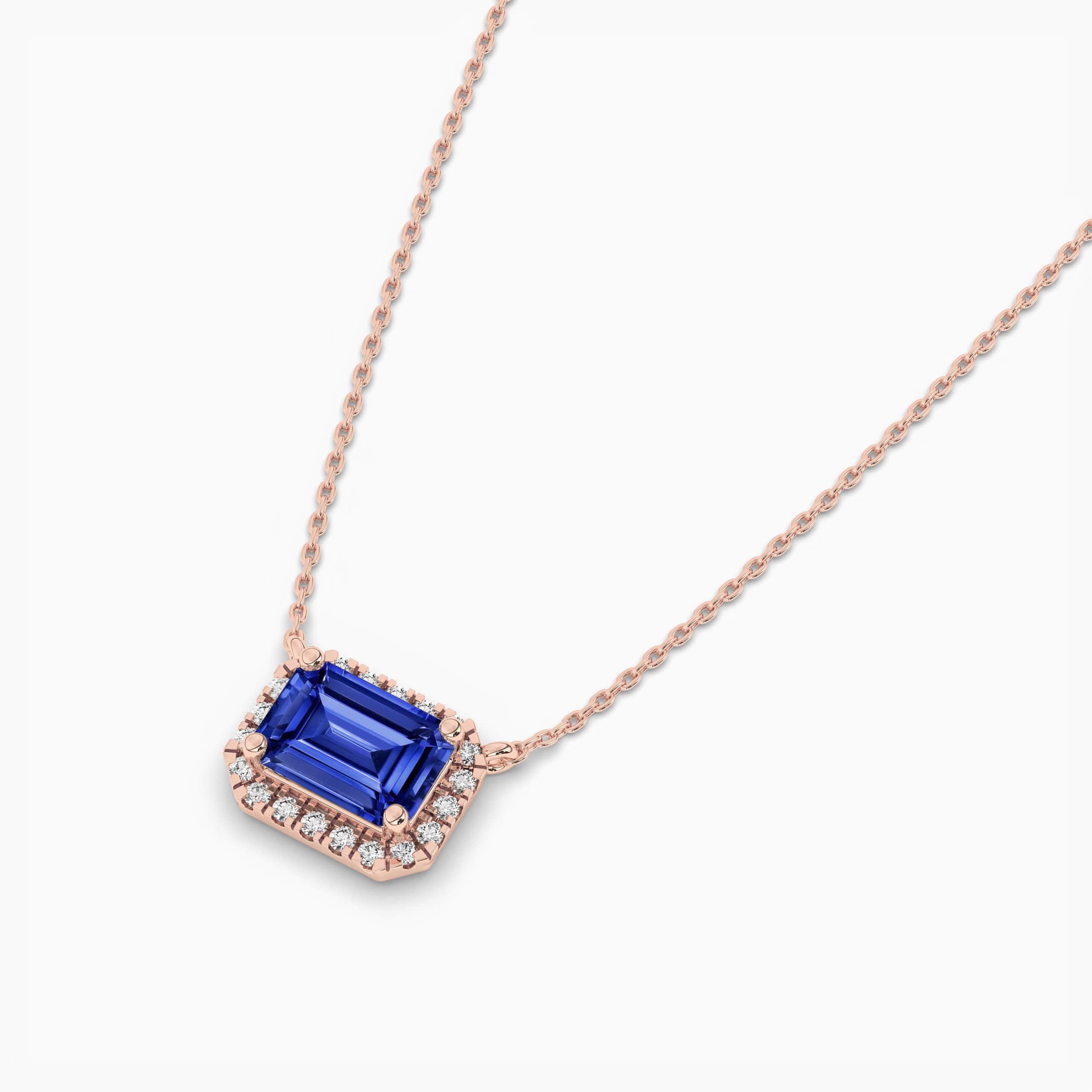 Natural Emerald Cut Blue Sapphire Diamond  Necklace
