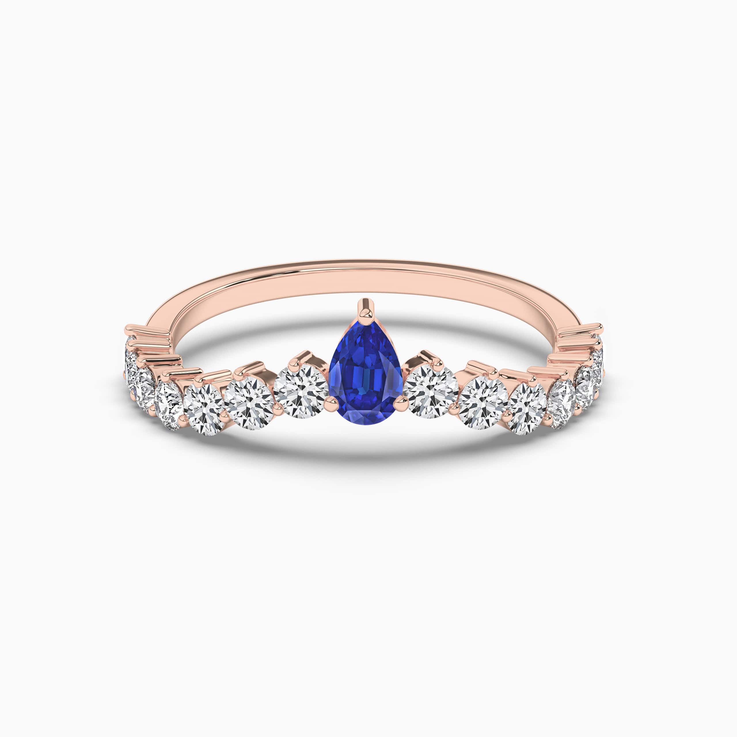 Pear shape Blue Sapphire Halo Engagement Ring with Diamonds