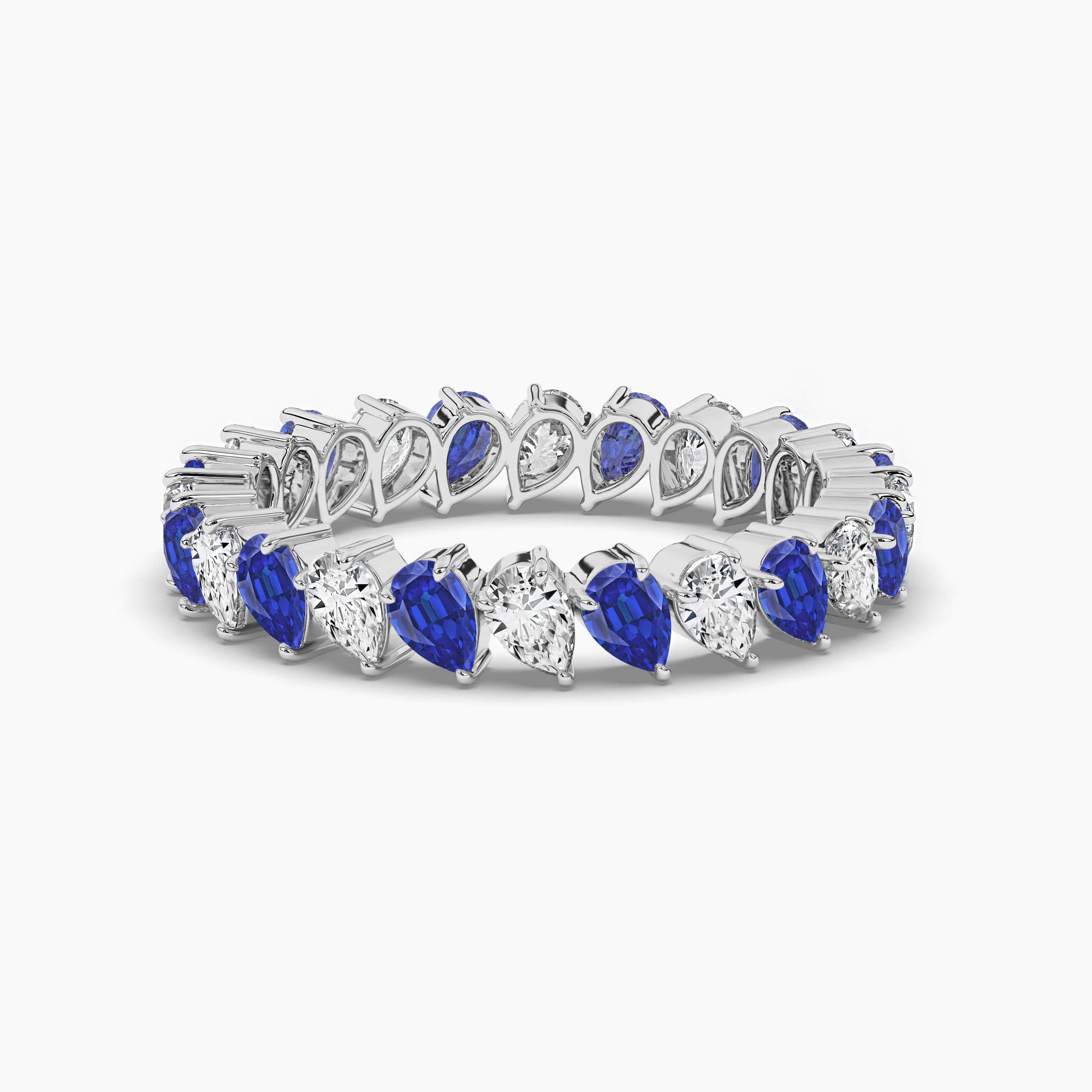 white gold blue sapphire eternity wedding band 