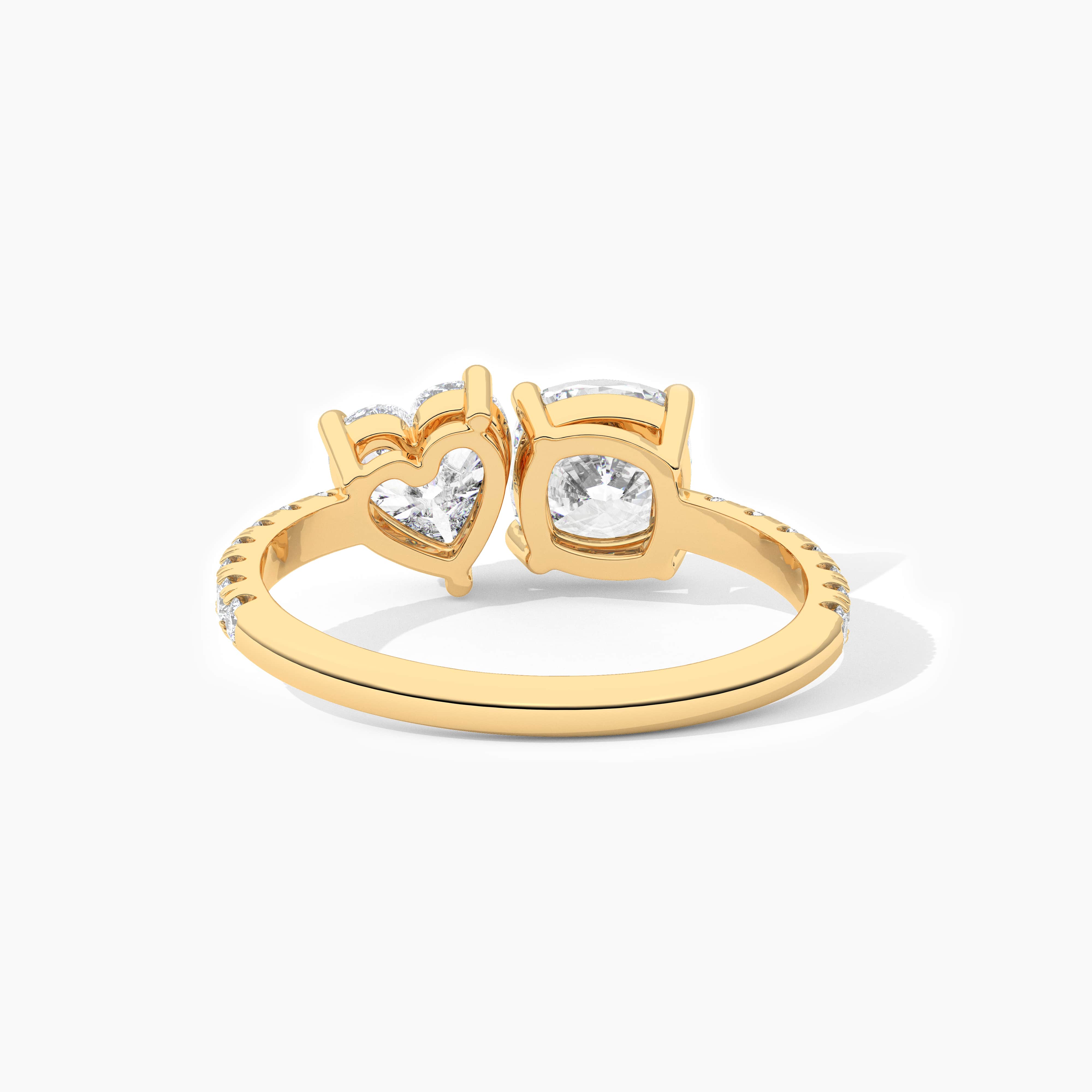 Cushion And Heart Moissanite Toi Et Moi Ring In Yellow Gold