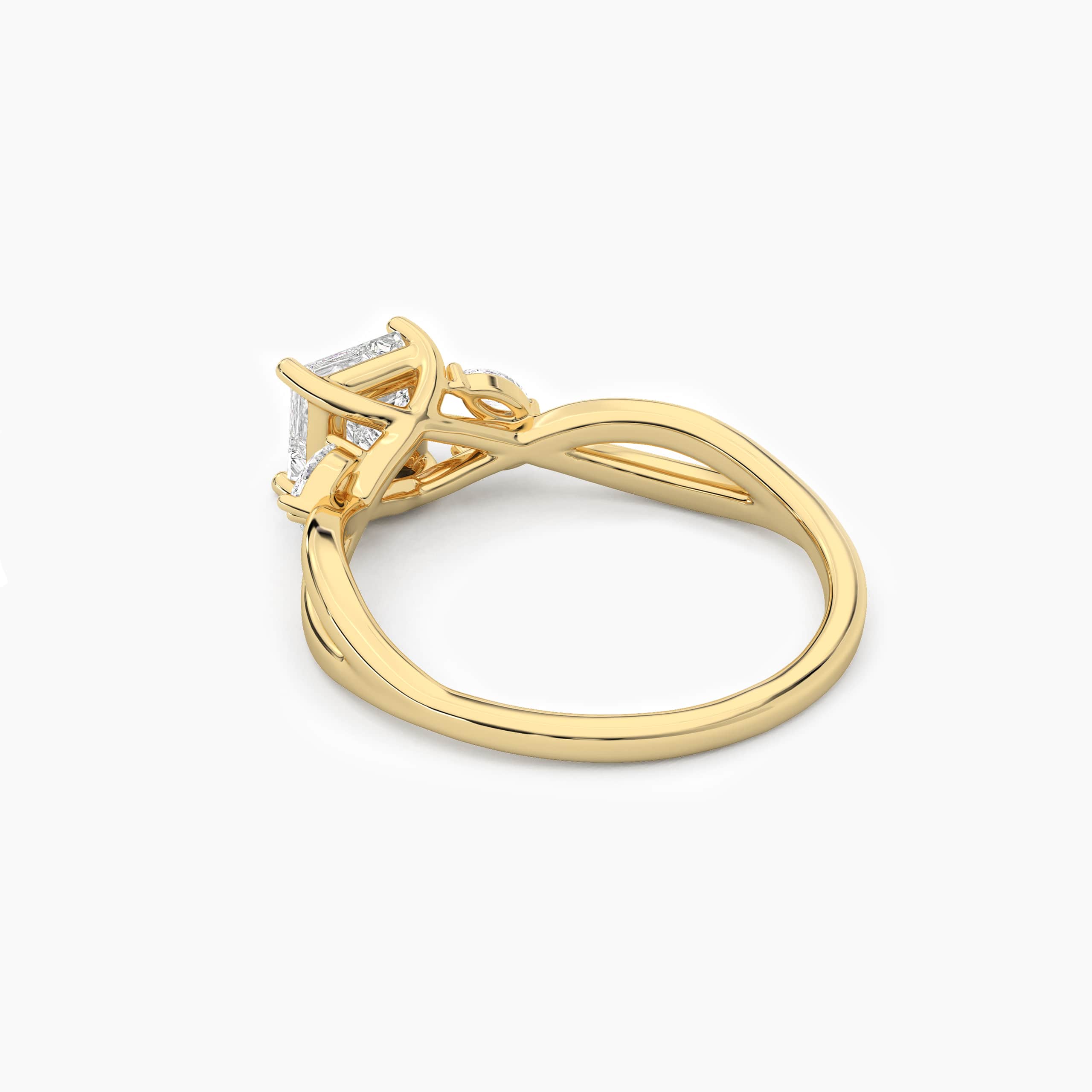 Princess Cut Moissanite Engagement Ring In Nature Inspired Ring In Yellow Gold For Woman