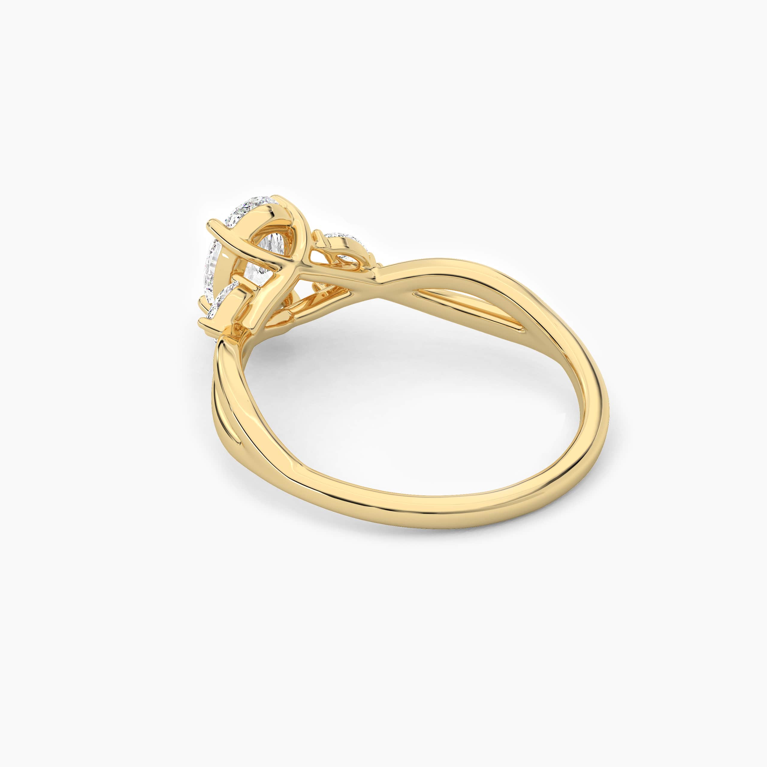 Oval Cut Nature Inspired In Marquise Cut Diamond Engagement Ring In Yellow Gold