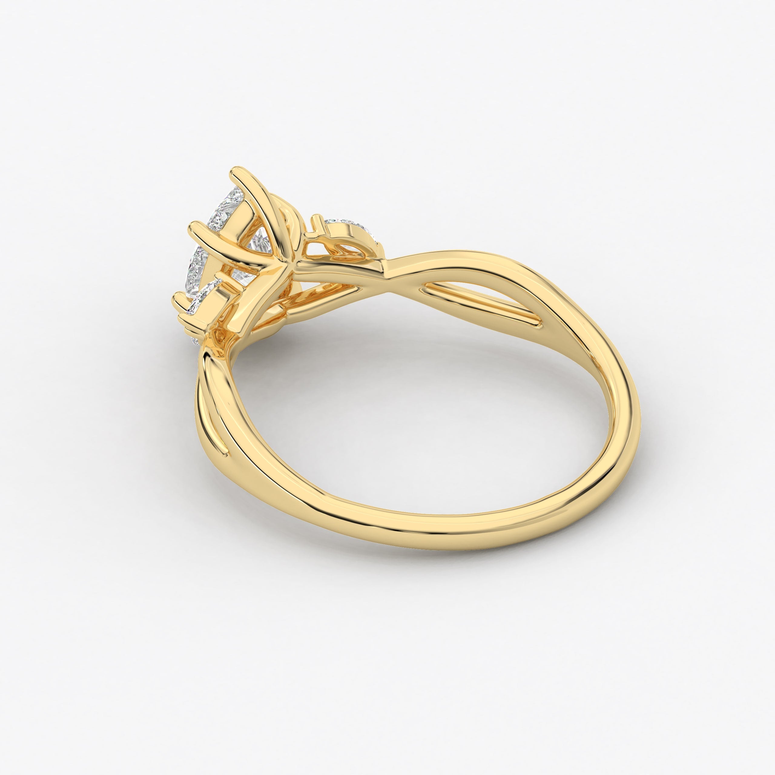 Pear Cut Moissanite Engagement Ring In Nature Inspired  Ring In Yellow Gold  For Woman 