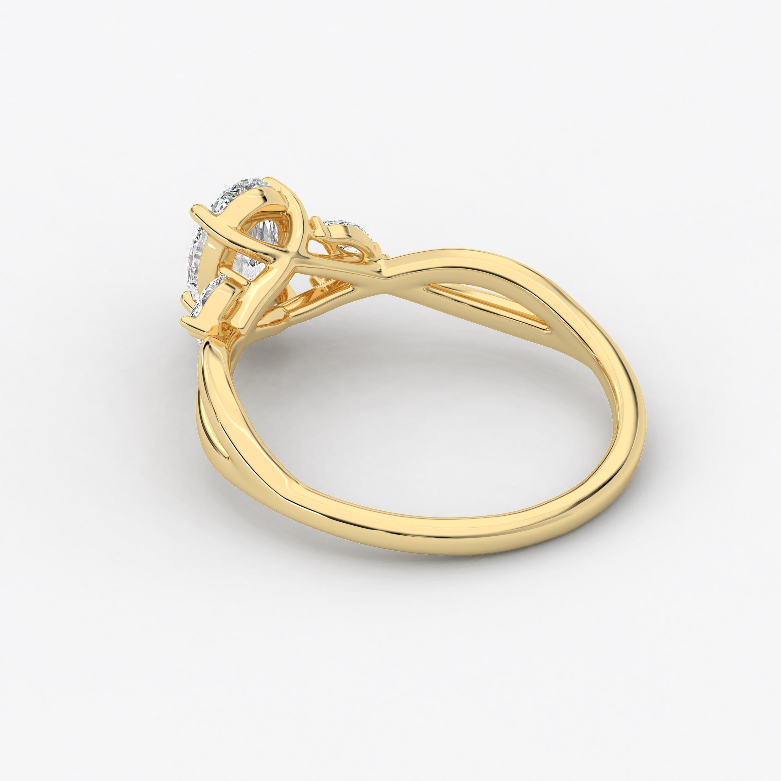 Oval Cut Nature Inspired In Marquise Cut Diamond Engagement Ring In Yellow Gold