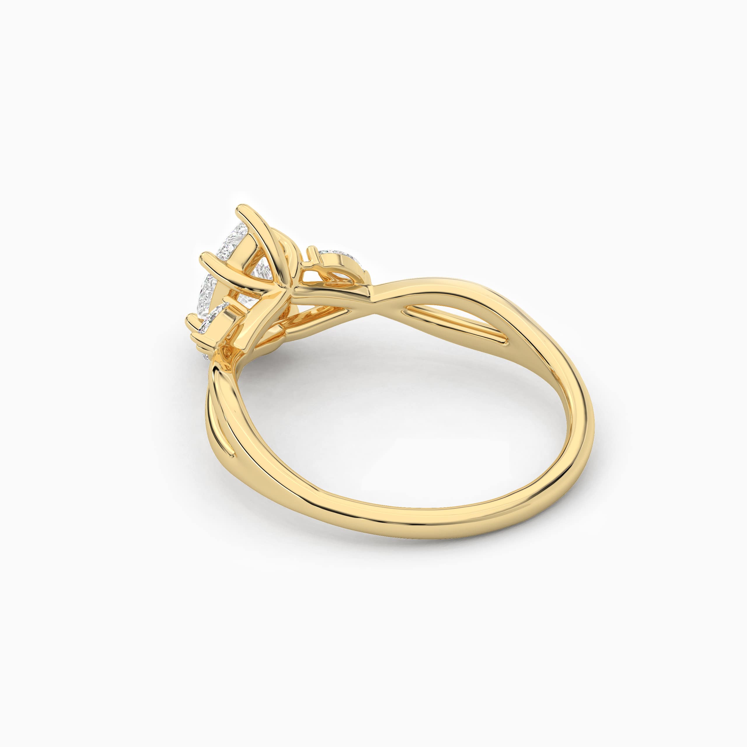 Pear Cut Moissanite Engagement Ring In Nature Inspired Ring In Yellow Gold For Woman