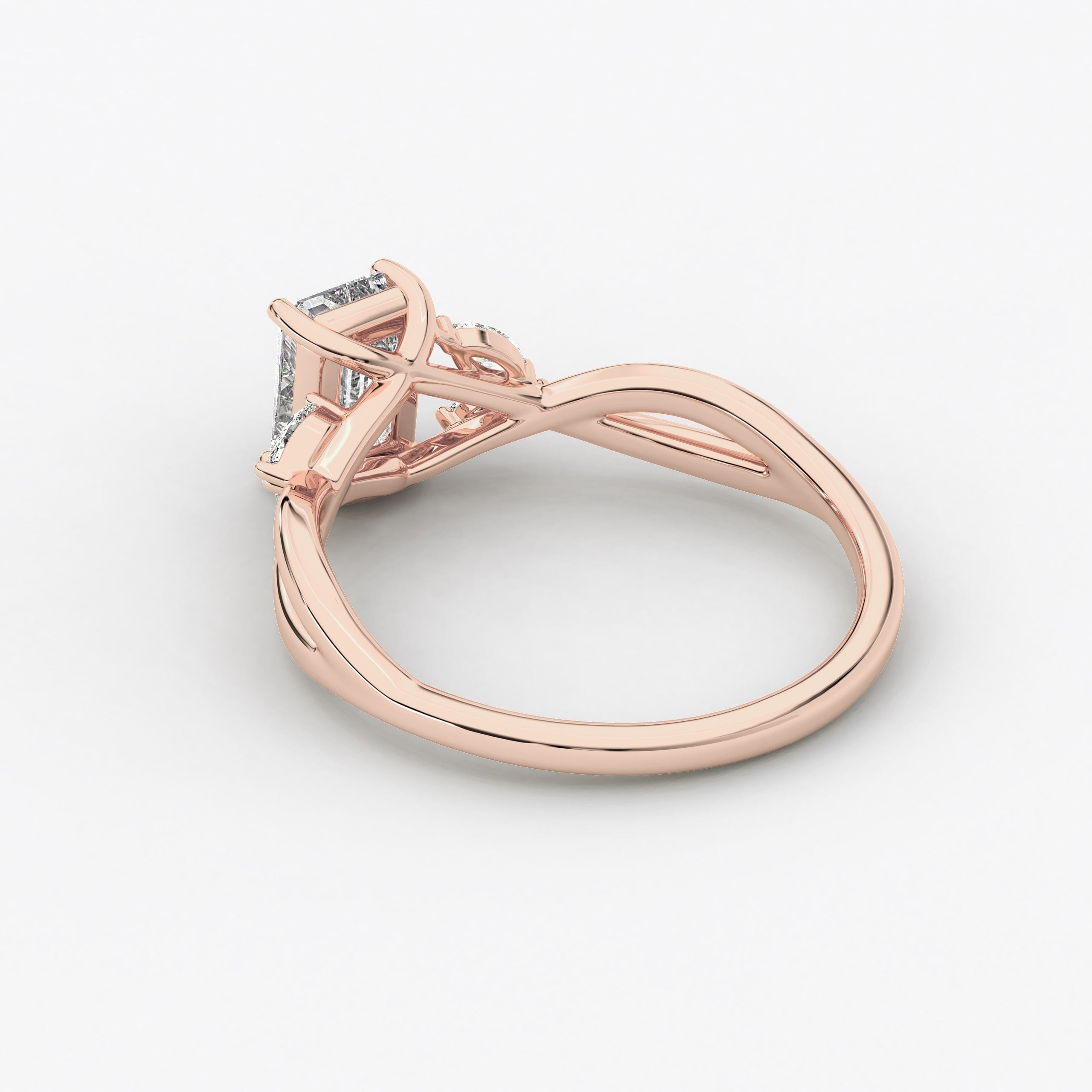 Emerald-Cut And Marquise Diamond Engagement Ring in Rose Gold