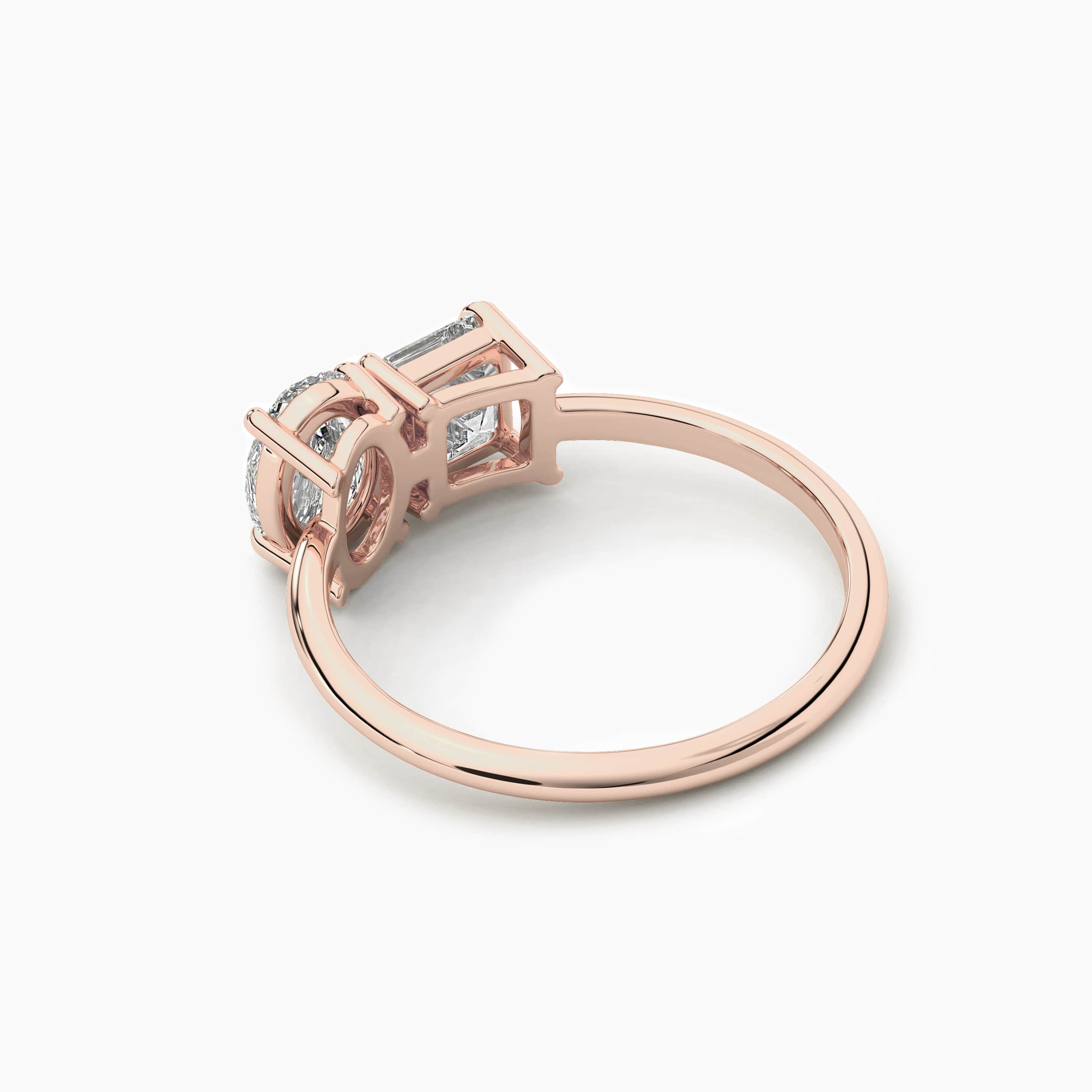 Asscher /Oval Moissanite Toi Et Moi Ring In Rose Gold