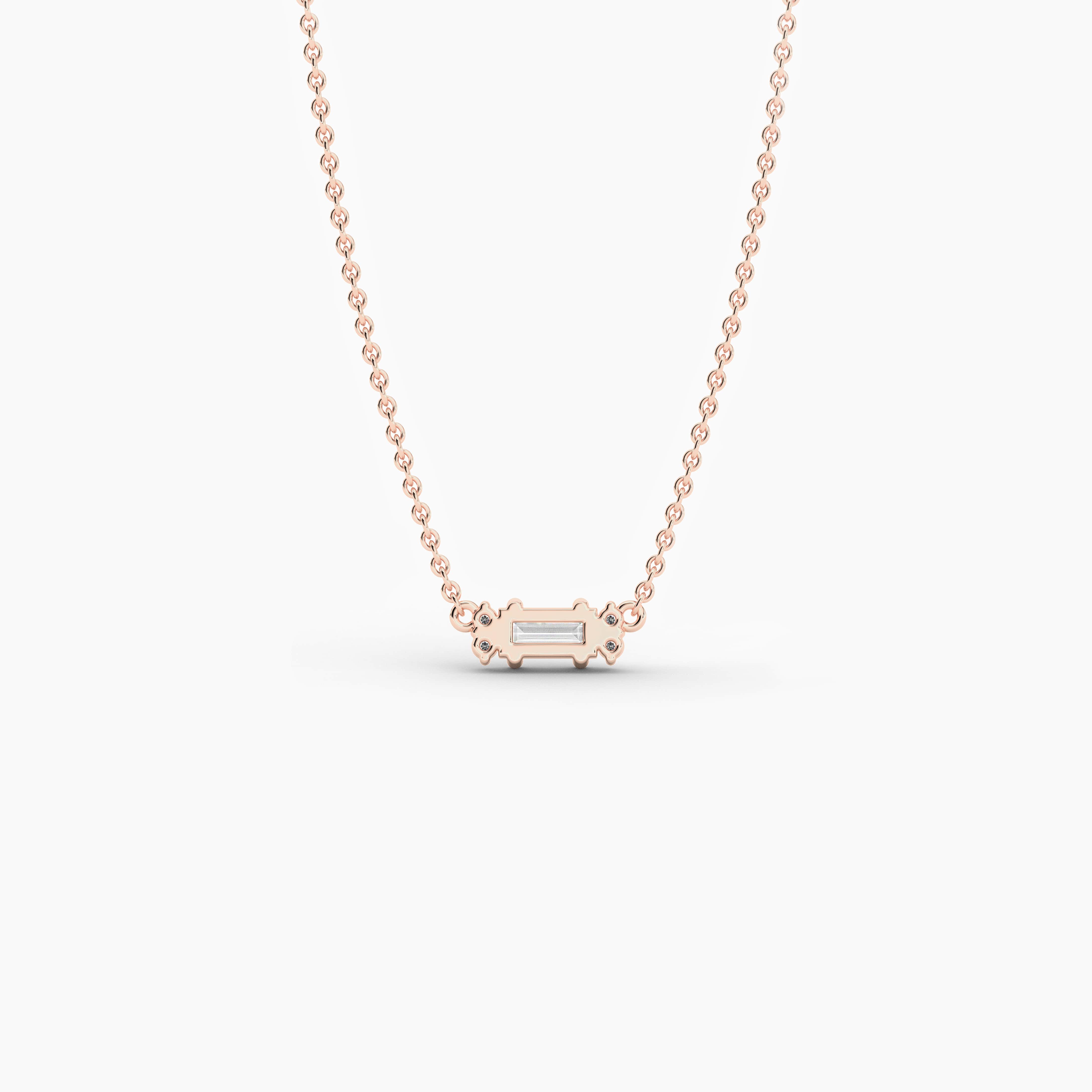 rose gold baguette and round shape diamond necklace