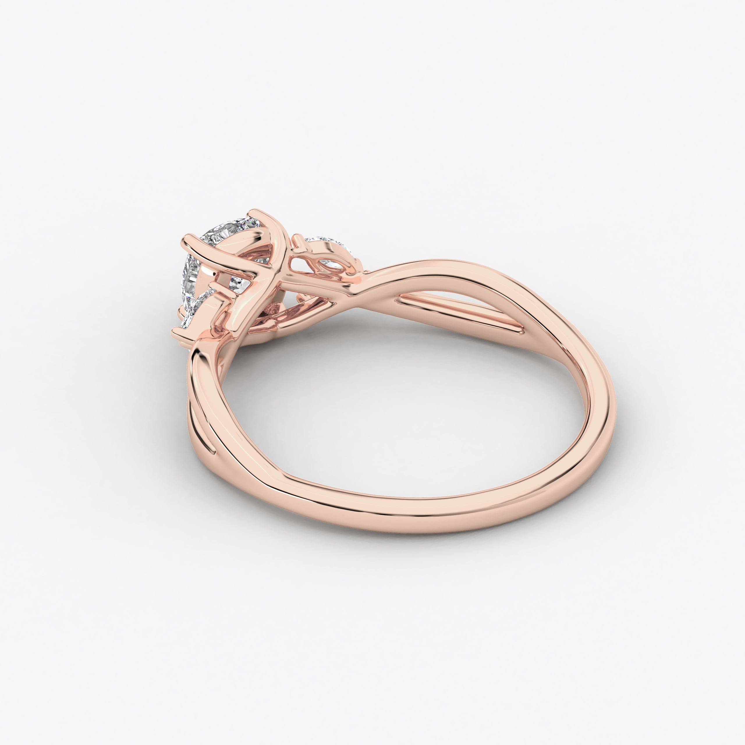  Rose Gold Marquise Cushion Diamond Twisted Band Engagement Ring