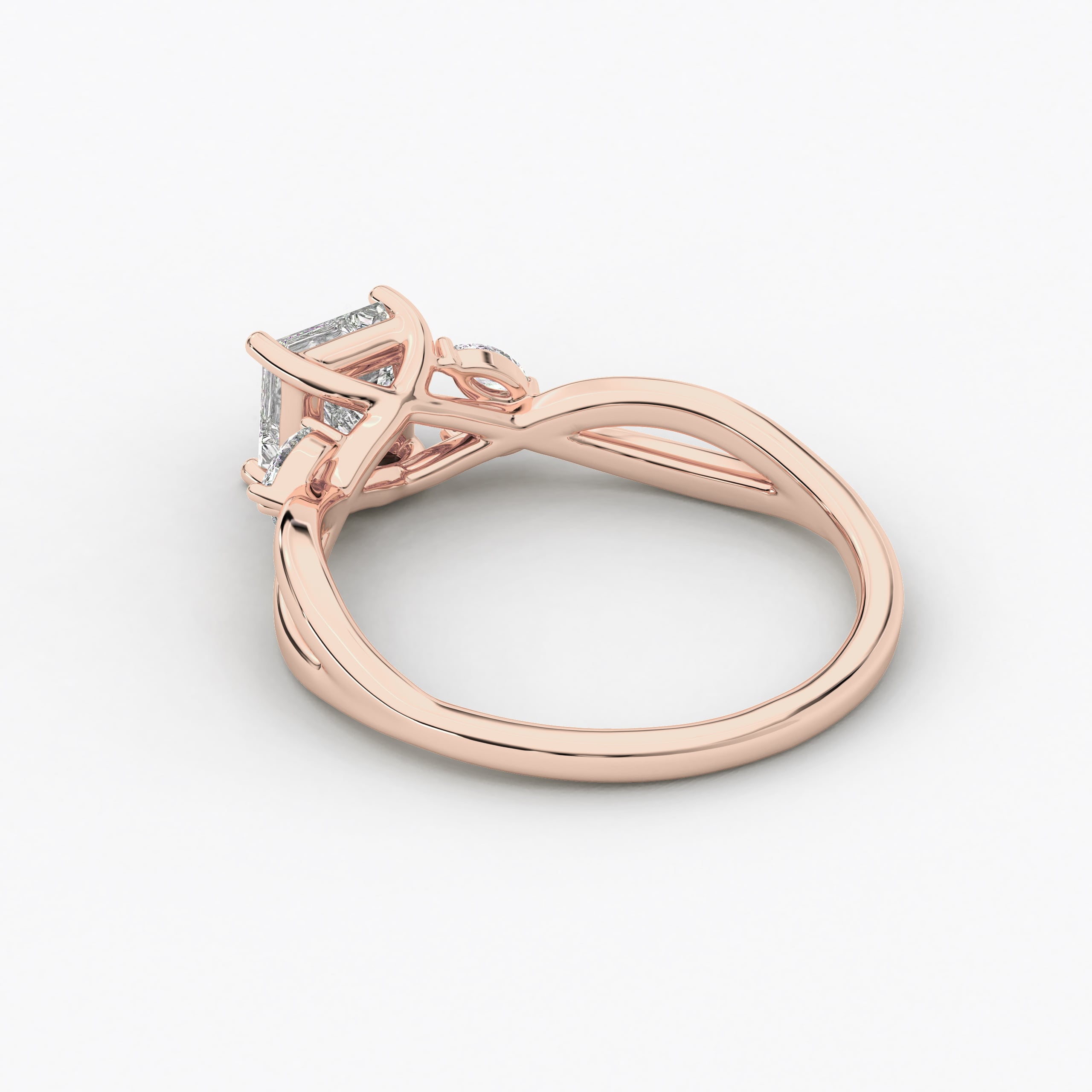 Princess Cut Moissanite Diamond Engagement In Nature Inspired In Rose Gold