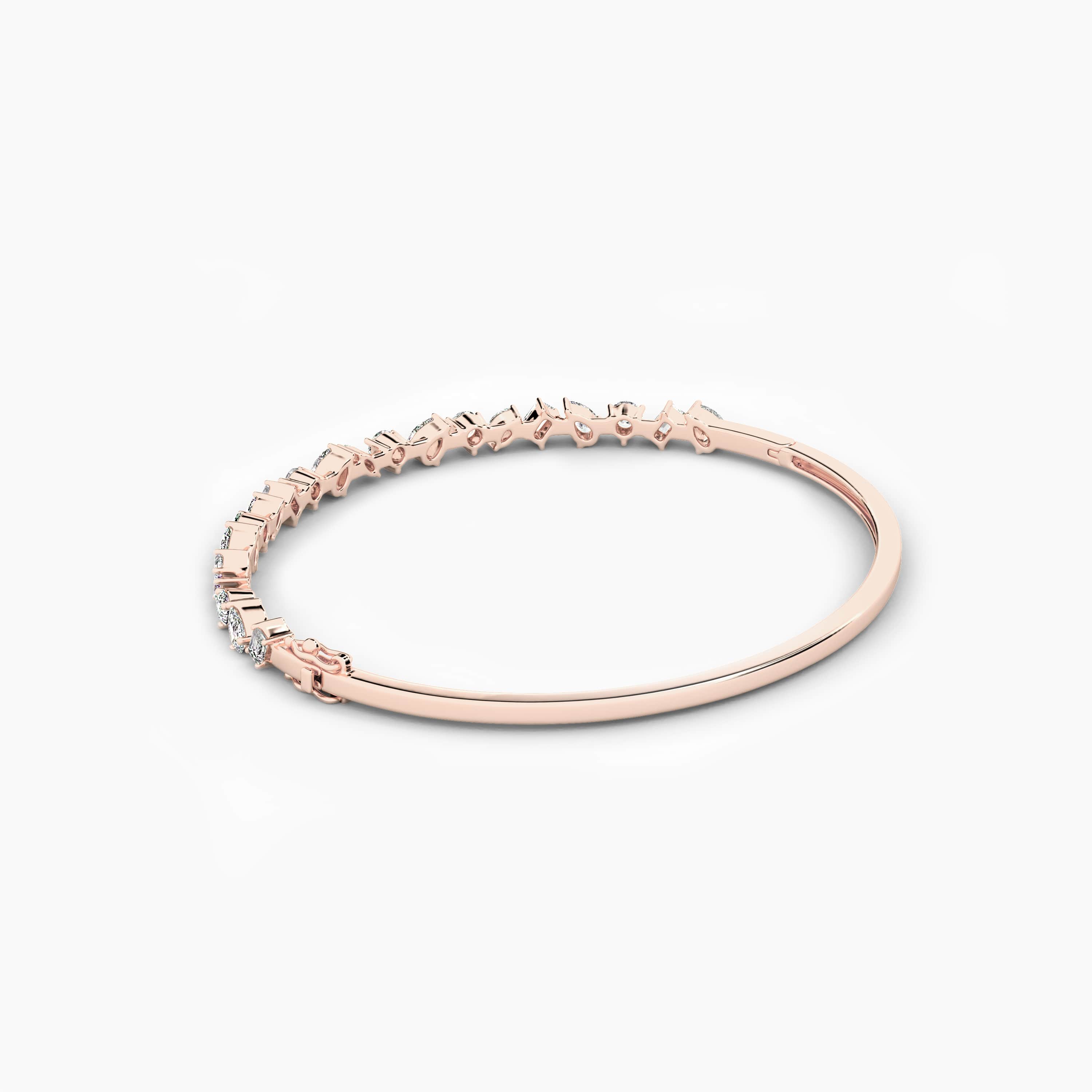 Rose Gold Multi Shape Diamond Bangle Bracelet For Woman