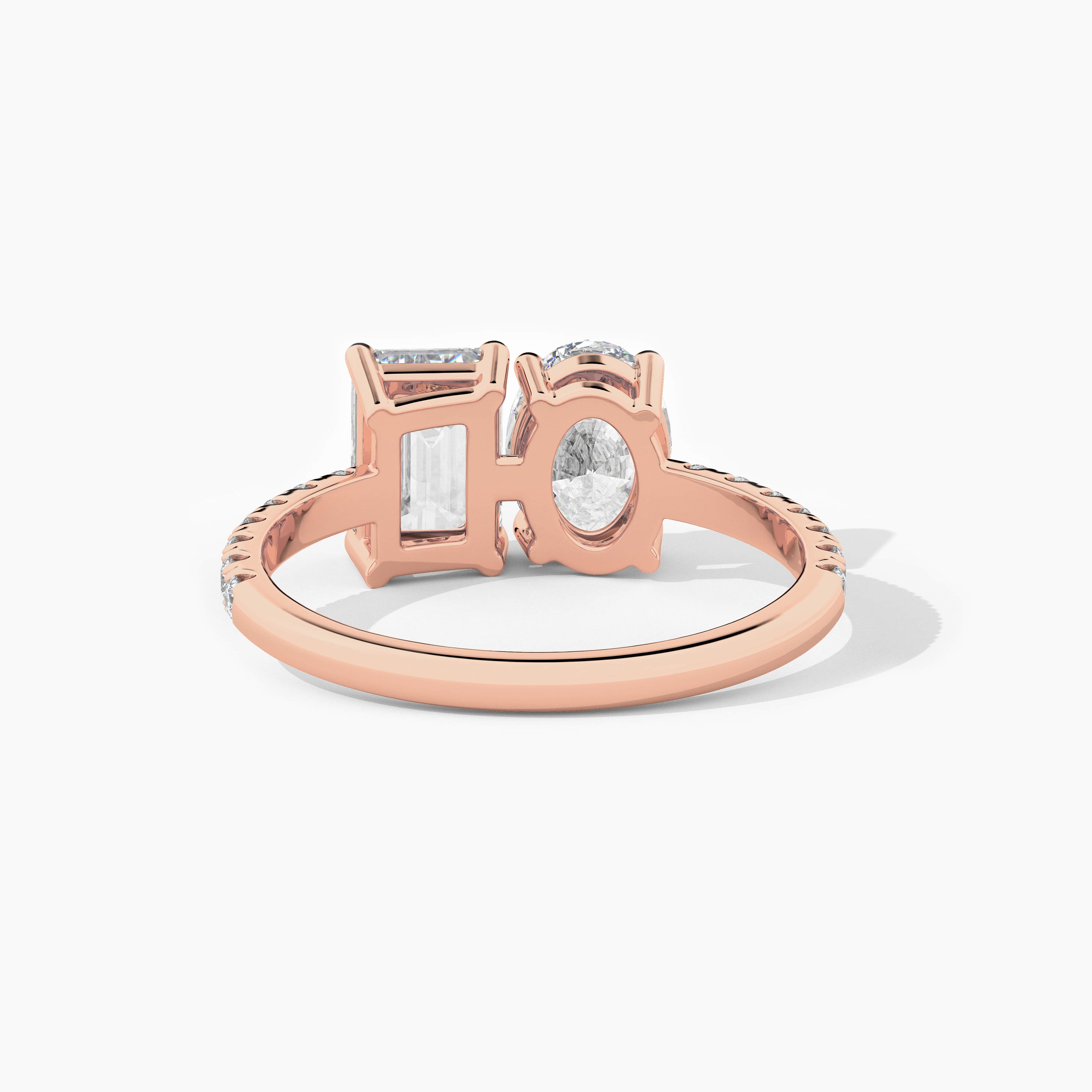 Toi Et Moi Oval and Emerald Engagement Ring In Rose Gold