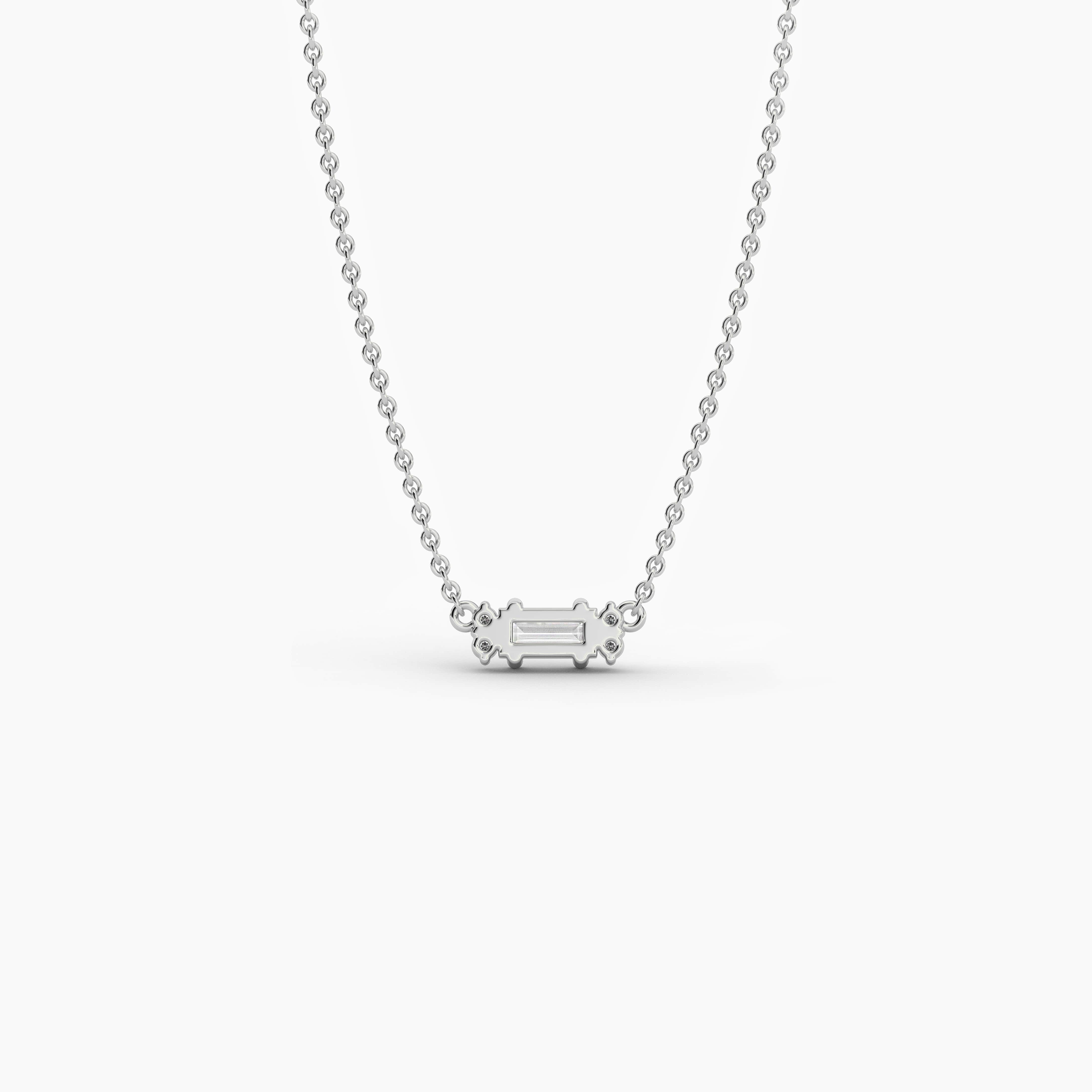 white gold pendant necklace in baguette and round shape diamond 