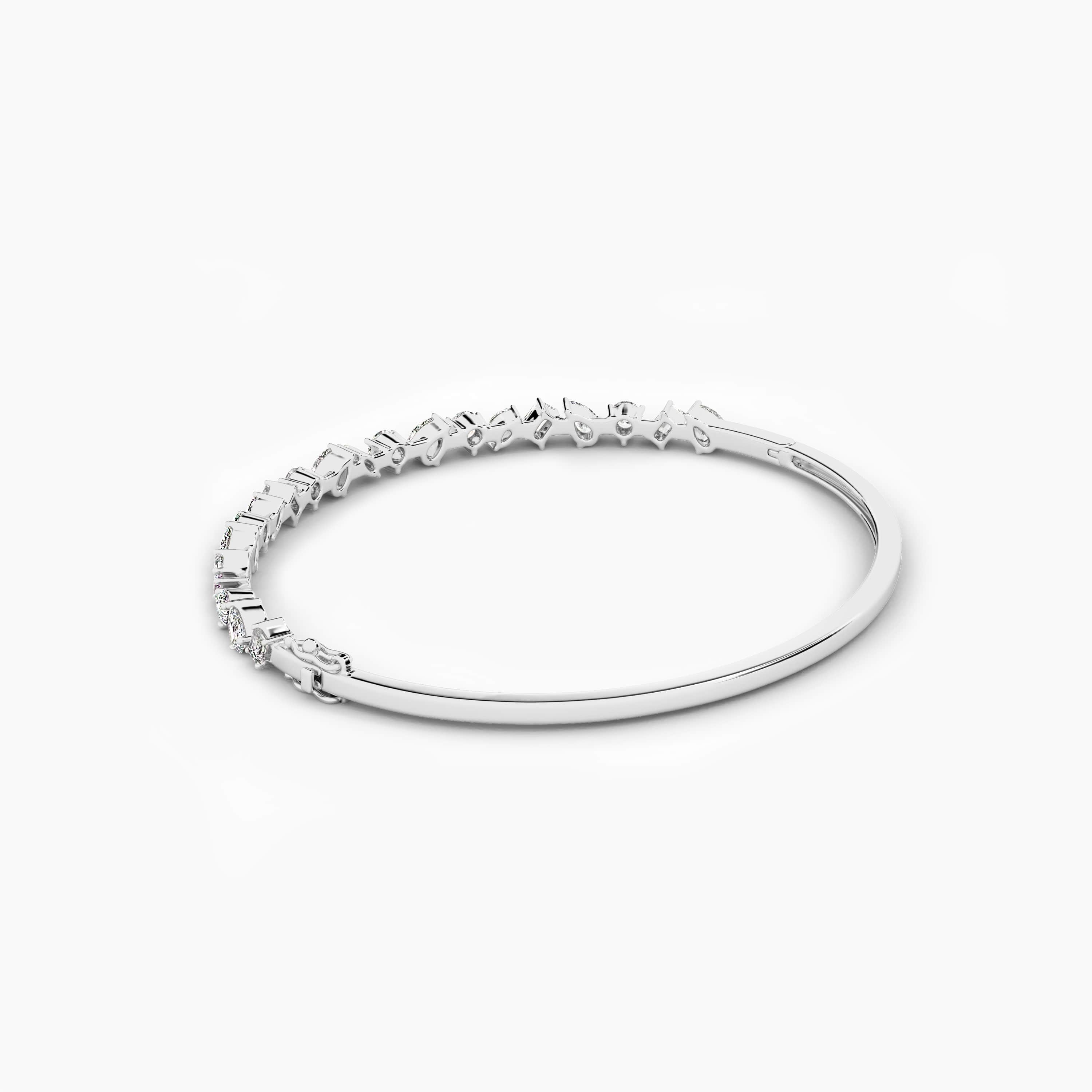 Multi Shape Diamond Hinge Bangle Bracelet  In White Gold For Woman 