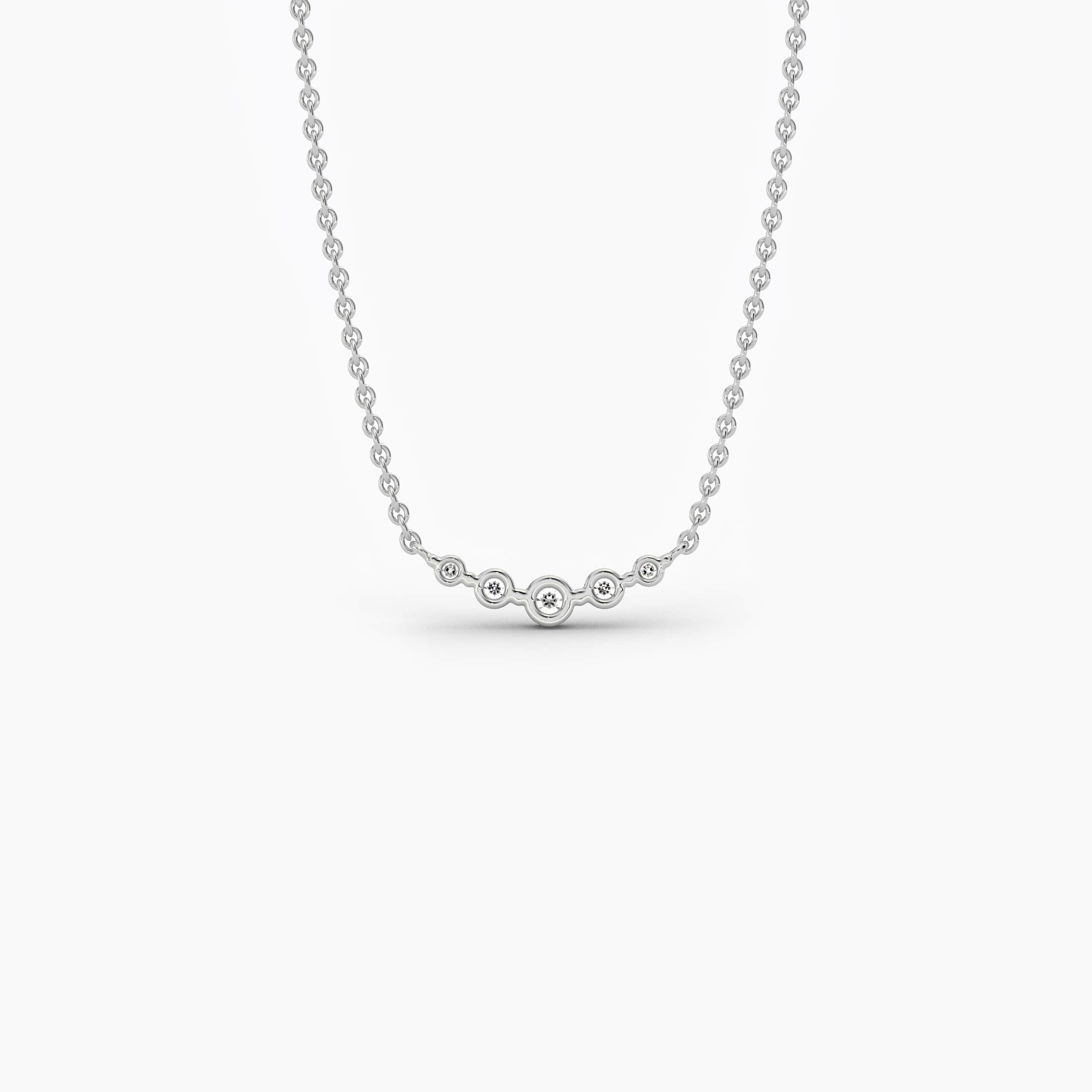 White Gold 5 Stones Round Cut Diamond Necklaces For Woman